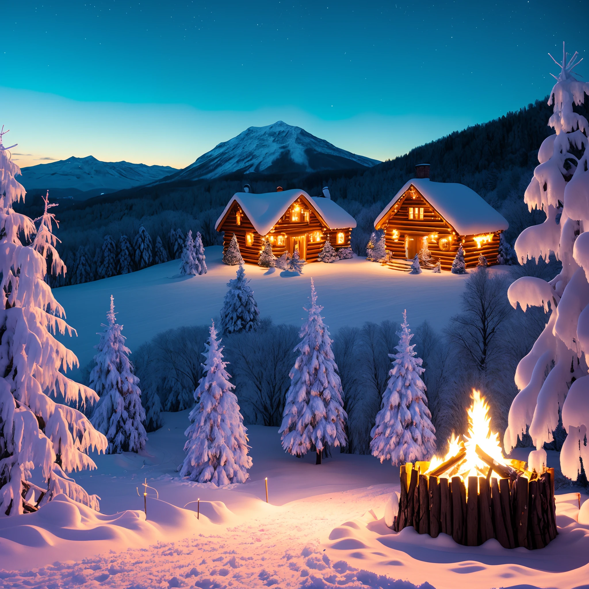 best quality,4k,8k,highres,masterpiece:1.2,ultra-detailed,realistic,photorealistic:1.37,snow-capped mountains,sparkling snowflakes,fine ice sculptures,breathtaking fireworks,dancing auroras,christmas atmosphere,colorful balloons, cozy log cabins, joyful children playing, magical winter wonderland, serene mountain peaks, magnificent ice formations, frosty trees, twinkling lights, snowy trails, Santa Claus delivering gifts, warm bonfires, cheerful carolers, peaceful moonlit night, freezing temperatures, crisp air