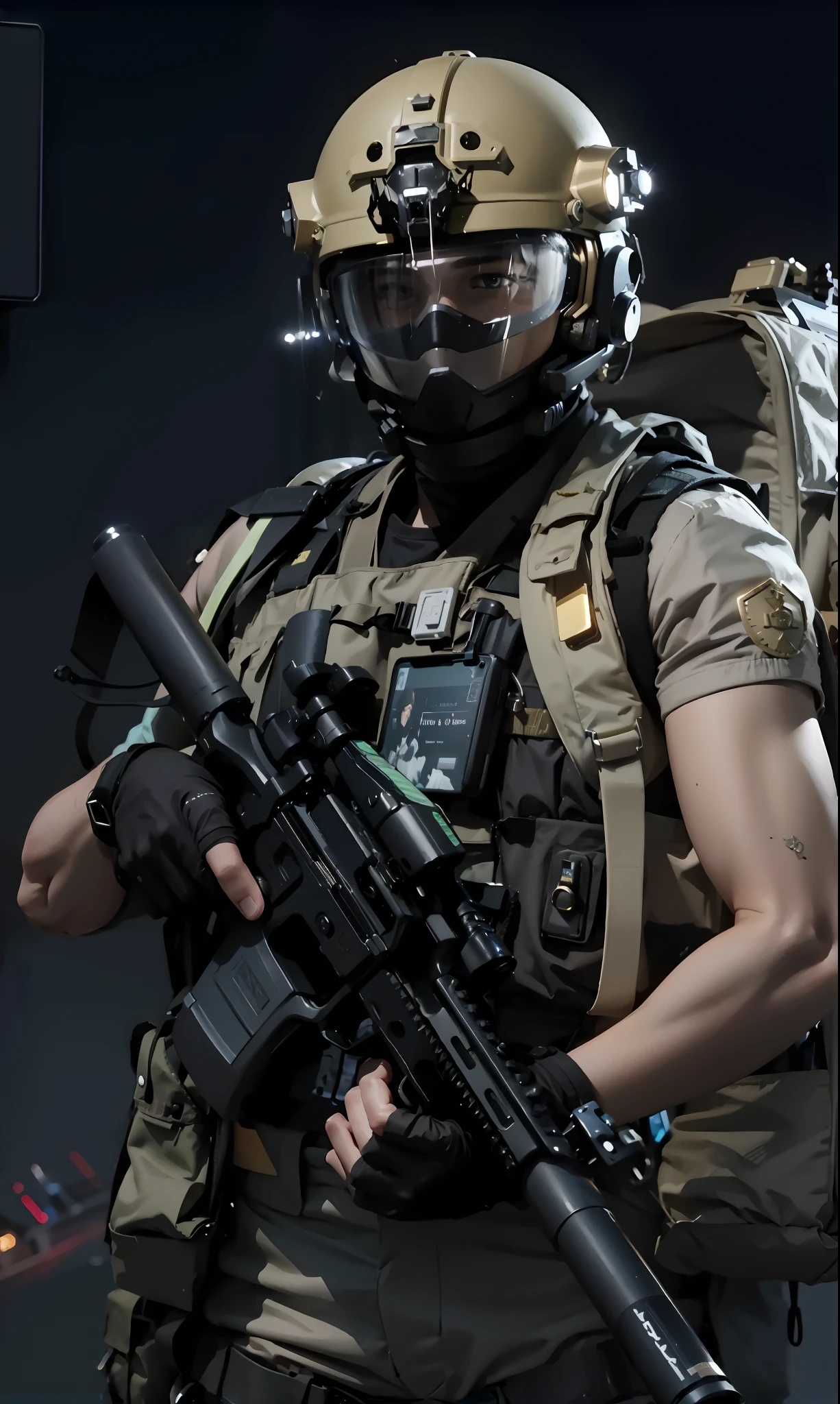 Allafed soldiers with rifle and backpack on dark background, Wear tactical gear, holding pdw, airsoft cqb, Man with rifle, Holding a rifle, carrying a rifle, dressed in tactical armor, holding rifle, future soldier clothing, tactical gear, with rifle, full armour, soldier outfit,Remove subtitles