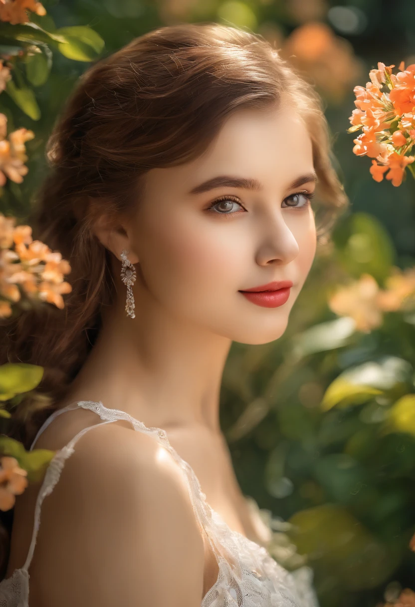 , cute Russian teenager, fuody, monolid eyes, small round eyes, super cute smile, youthful appearance, vibrant complexion, natural beauty, long eyelashes, fashionable outfit, confident posture, standing in a beautiful garden, surrounded by blooming flowers and lush greenery, soft sunlight casting a warm glow on the scene, colorful butterflies fluttering around, capturing the joy and innocence of youth, capturing a moment of happiness, creating a vibrant and lively atmosphere, painted in a lifelike manner, using oil paints to create texture and depth, high-resolution details, emphasizing the fine lines of the facial features, showcasing the individuality of the subject, with precise brushstrokes, showcasing the intricate details of the garden, highlighting the delicate petals and intricate patterns of the flowers, creating a harmonious blend of realism and artistic interpretation, incorporating impressionistic elements to add a touch of dreaminess, evoking a sense of nostalgia and tranquility, with a color palette dominated by soft pastel hues, creating a whimsical and enchanting ambiance. (best quality, 4k, highres, masterpiece:1.2), ultra-detailed, (photorealistic:1.37), HDR, vivid colors, studio lighting, bokeh, sharp focus.