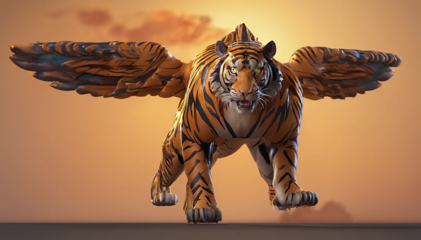 One looks like a tiger，Has a pair of wings，There are also two horns on the head