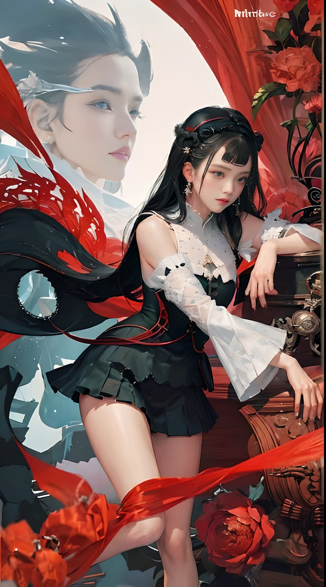 offcial art, Unity 8k Wallpapers, ultra - detailed,full body shot shot, Beauty and aesthetics, tmasterpiece, best qualtiy, (Zen entanglement, datura, Tangles, entangled), (s fractal art:1.3) , 1girll, Red flower, The is very detailed,Full-body dynamic angle, cowboy lens, The most beautiful forms of chaos, ellegance, Fauvistdesign, vivd colour, romanticism lain, James Jean, Robbie Devi Antono, ross tran, Francis Bacon, Michal Mraz, adrian ghenie, petra cortright, Gerhard Richter、Takato Yamamoto、Ashley Wood、atmospurate