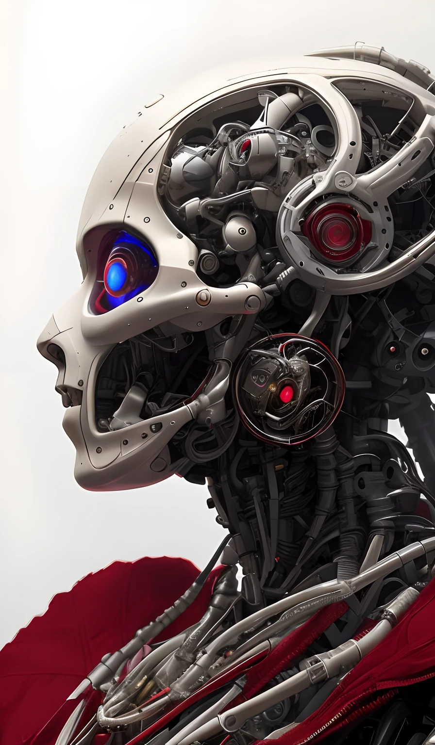 1mechanical boy,((ultra realistic details)), portrait, global illumination, shadows, octane render, 8k, ultra sharp,metal,intricate, ornaments detailed, cold colors, egypician detail, highly intricate details, realistic light, trending on cgsociety, glowing eyes, facing camera, neon details, machanical limbs,blood vessels connected to tubes,mechanical vertebra attaching to back,mechanical cervial attaching to neck,sitting,wires and cables connecting to head