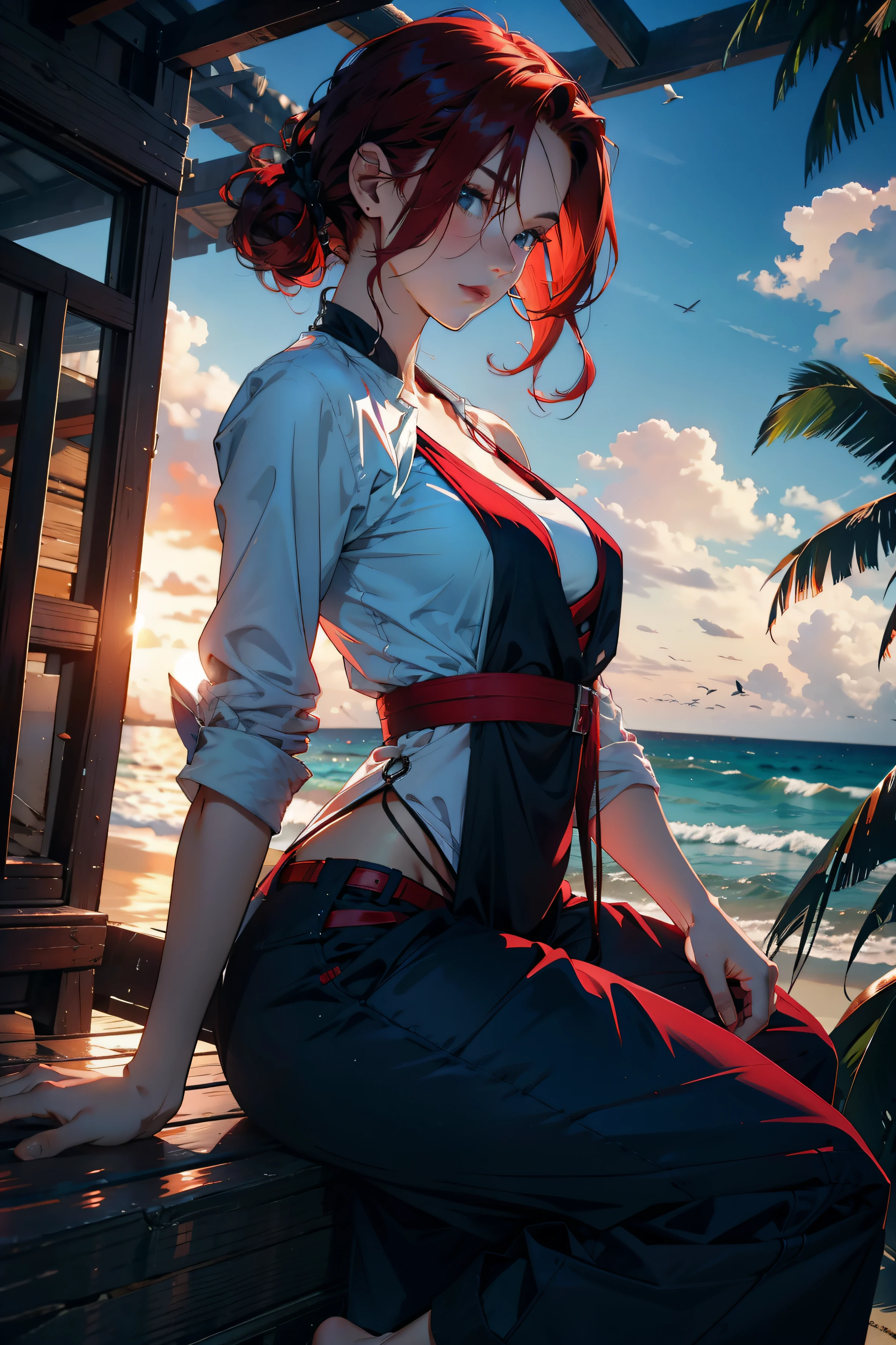 Red hair, ocean ,beach