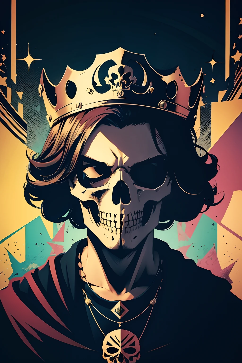 Vector t shirt art ready to print COLOrFUL graffiti illustration of A SKULL FACE AND A CROWN