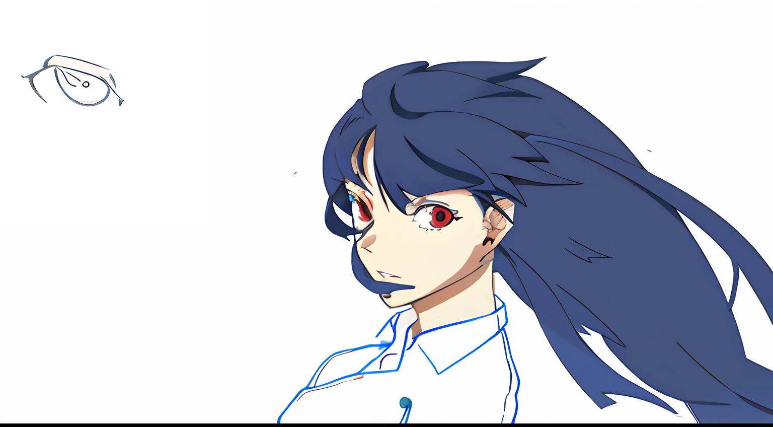 Anime girl with long blue hair and red eyes looking at birds, flat anime style shading, 2D anime style, anime moe artstyle, Delicate anime style, in anime style, Clean anime outline, Painted in anime painter studio, Anime shading), Interesting Matai Ryuko, Cel - Shading Art Style, Anime style with clean details, In anime style