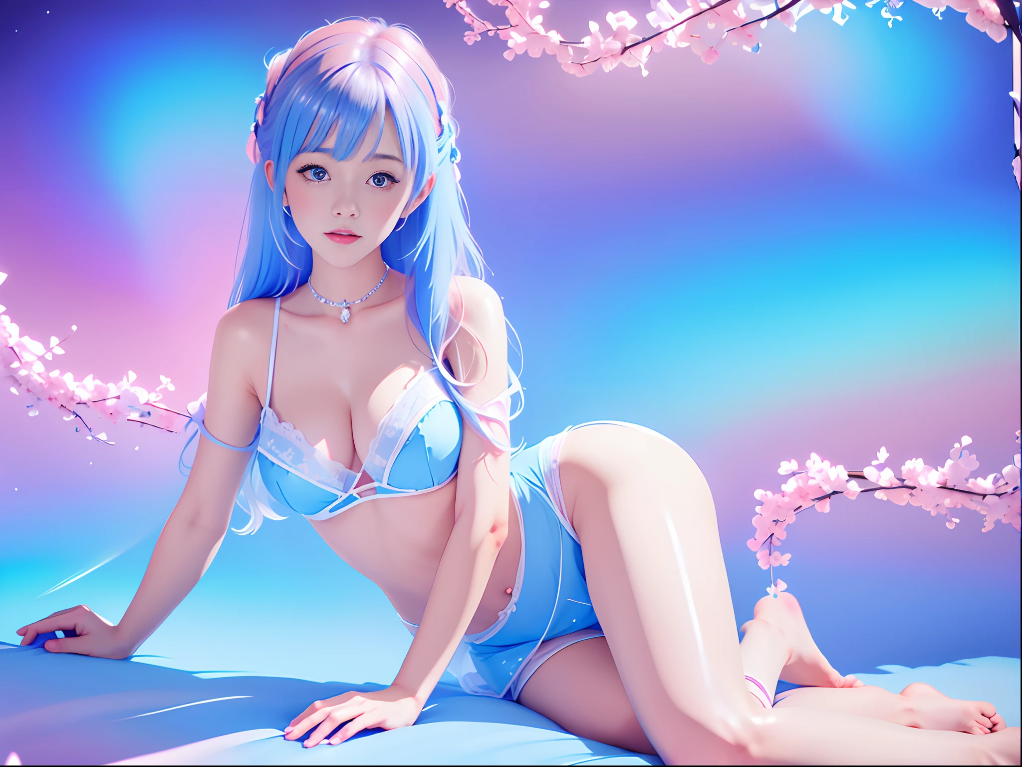 beautiful schoolgirl, wearing a sexy negligee, lying on the bed, (Full body like:1.4), detailed and accurate depth of fields,8K, A high resolution, masterpiece, beautiful wallpapers, high quality, high detail, the perfect face, crystallineAI, fractal art, school ribbon,