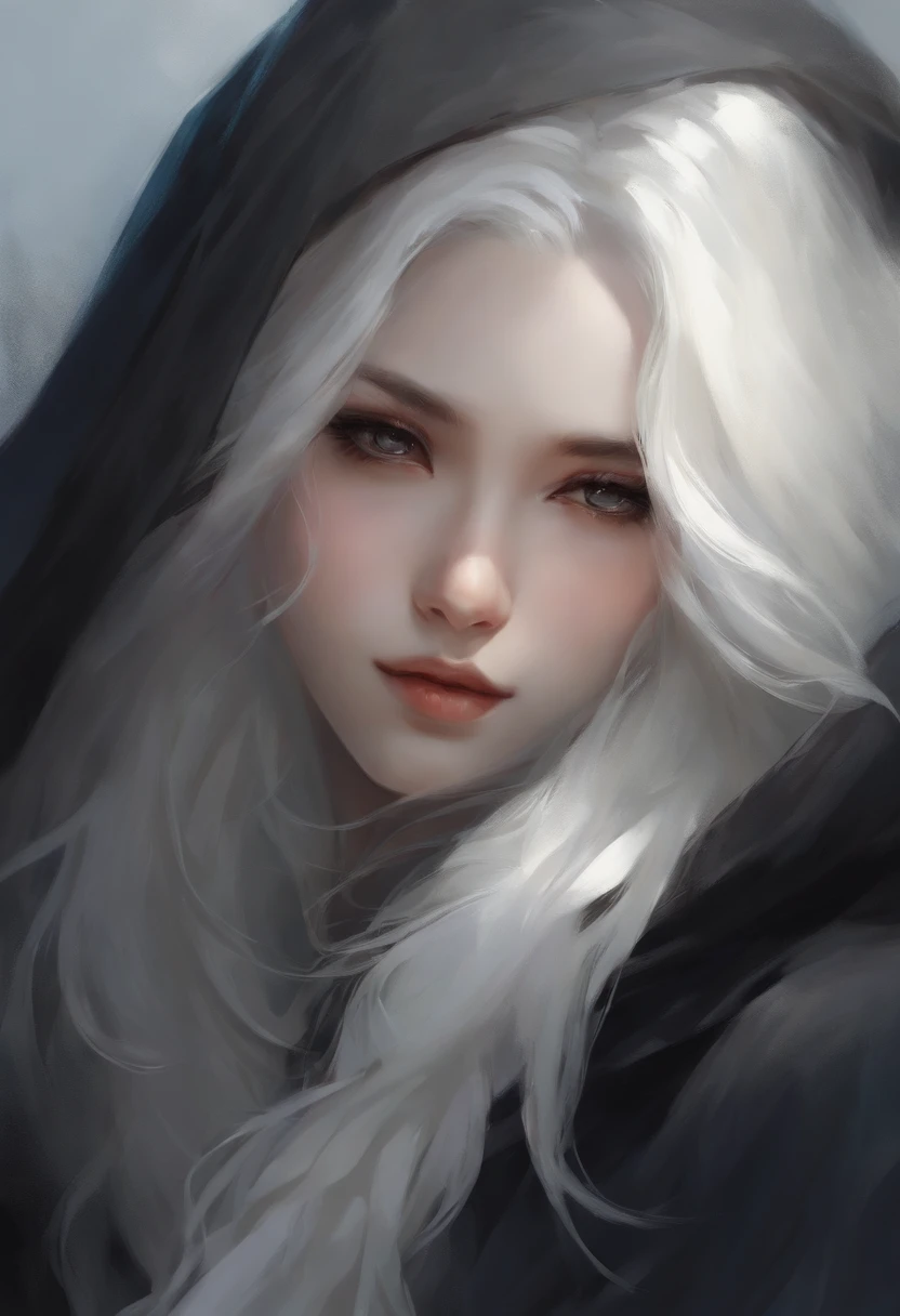 Close up portrait of woman with white hair and black scarf, a character portrait by Yang J, Pixiv Contest Winner, Fantasy Art, white haired god, beautiful character painting, artwork in the style of guweiz, the piercing stare of yuki onna, guweiz, with white long hair, with long white hair, flowing hair and long robes
