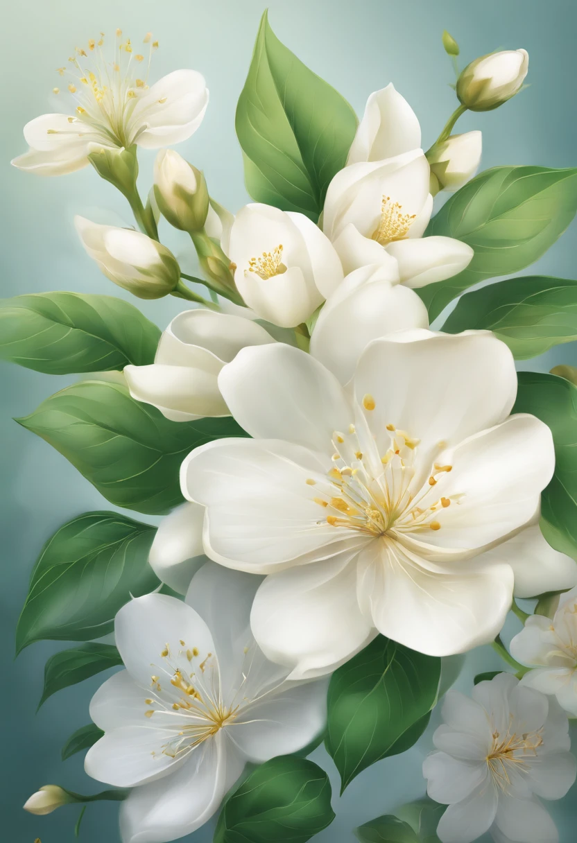 jasmine flowers,Illustration style,New Chinese,Shading,textured,Full version,plethora of colors,transparent background,Ultra-clear details,超高分辨率,16K