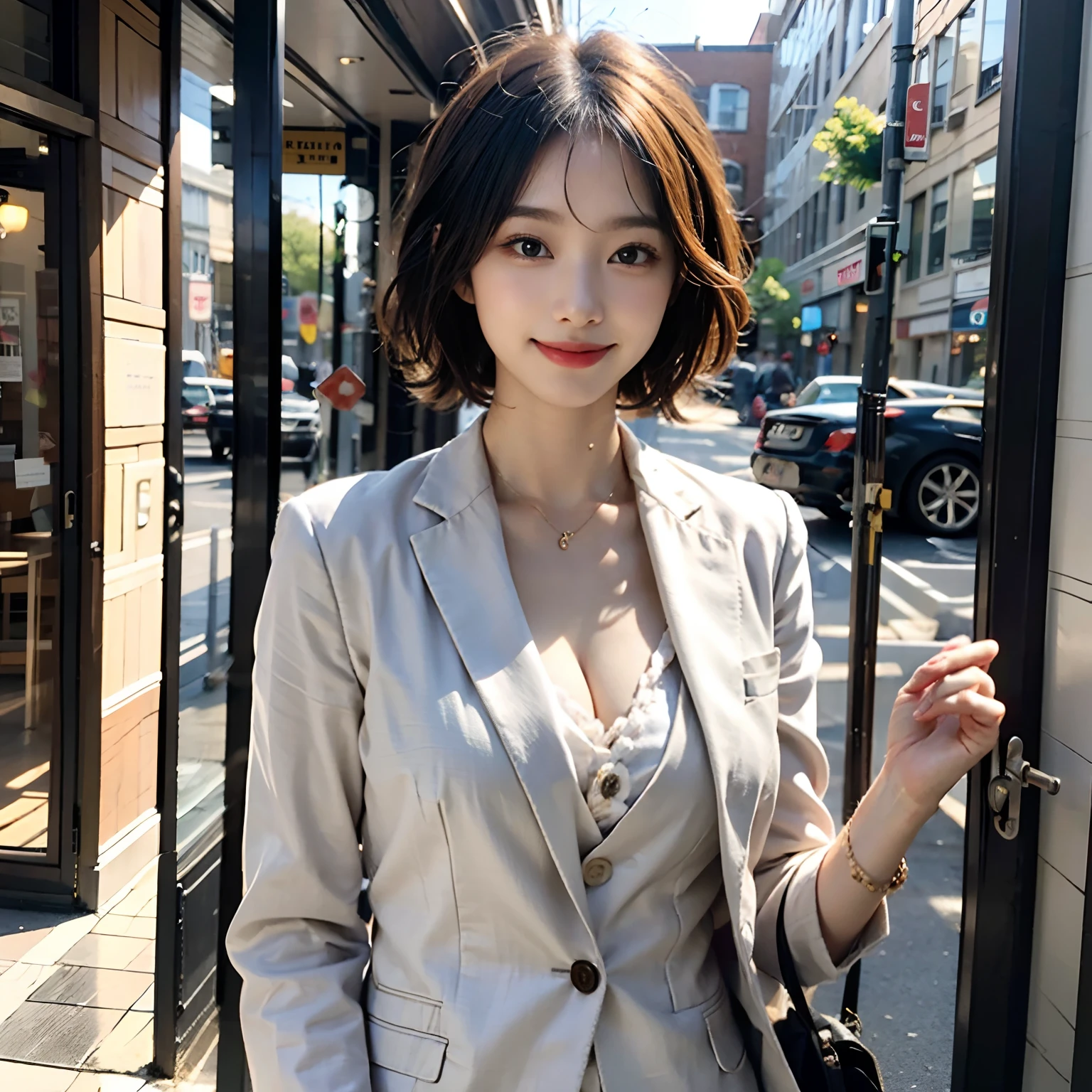 short-hair,suits,A smile,woman,nudde