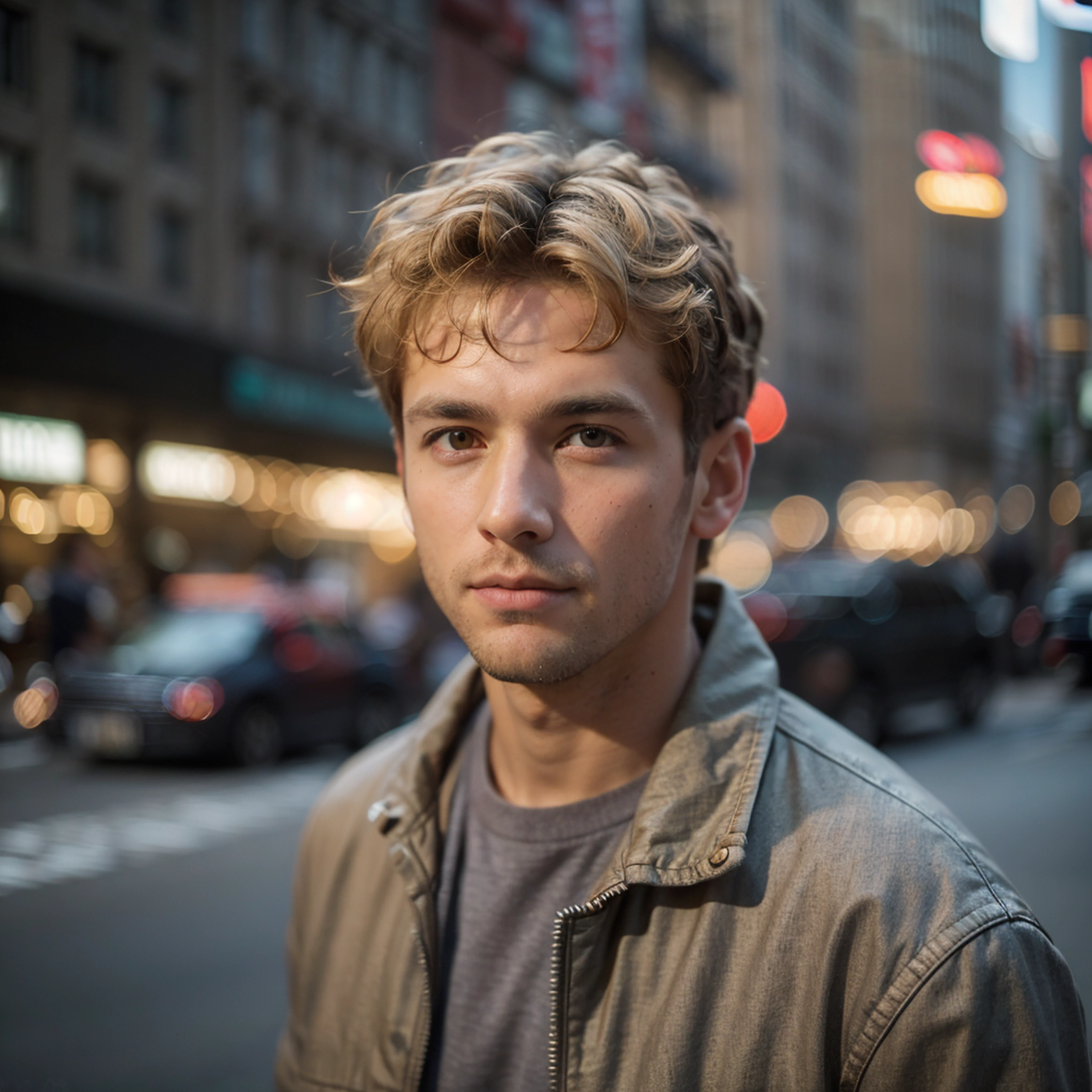 shot by Sony a7 IV Mirrorless Camera, natural light, analog film photo, Kodachrome ,photo of a 20 years old boy with brown eyes, blonde hair, deeply depressed expression, with some freckles