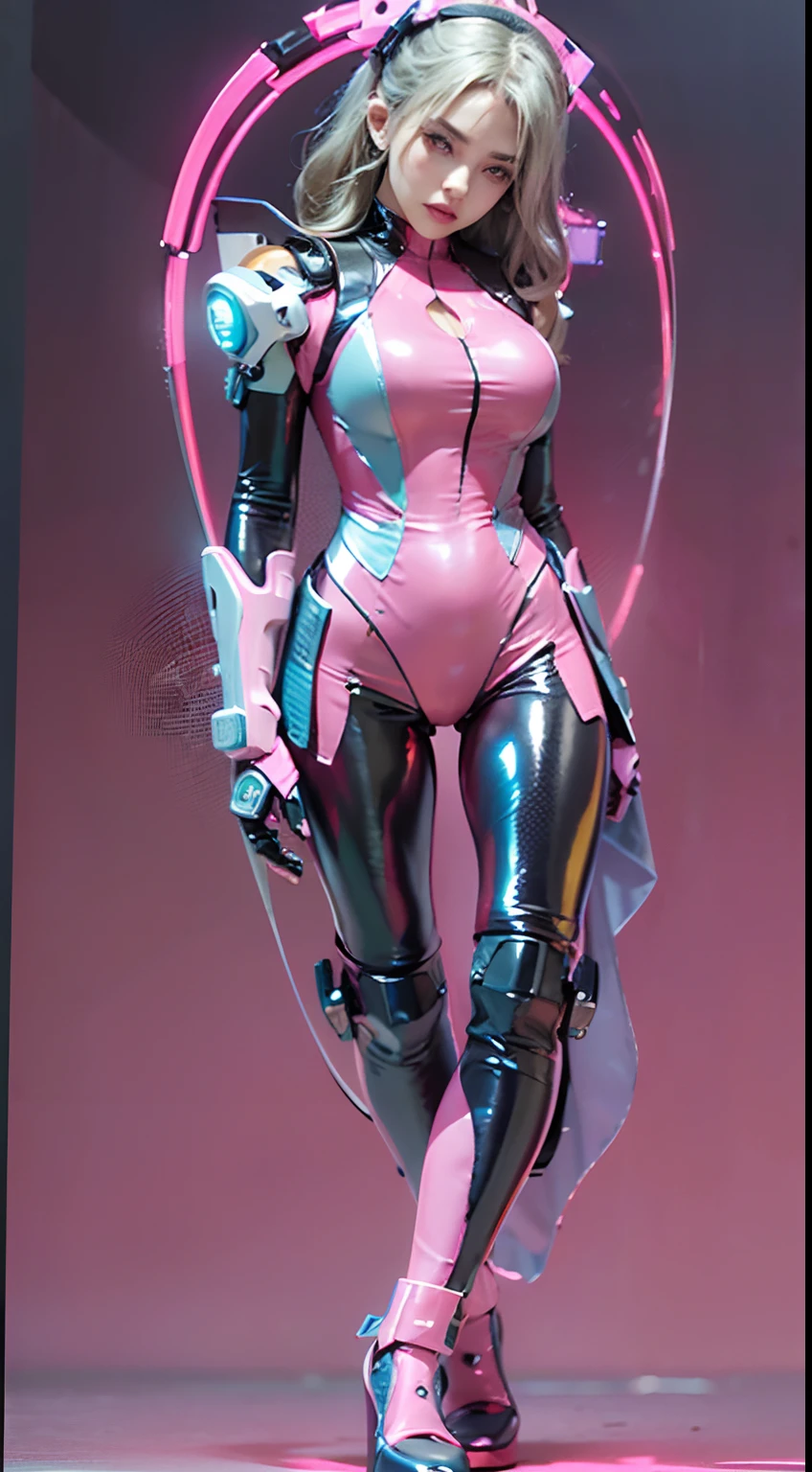 Full body like,(((Perfect girl portrait shoot))), ((Extremely long curly fluorescent cyberpunk hair)), Best image quality, Masterpiece, Super high resolution, (Fidelity:1.4), Photo, (((1 girl))) Dim, Darkness, Movie, (Translucent futuristic black clothing and costumes:1.5), (Translucent clothes:1.4), ((Cyberpunk)), cyber outfit, ((robot)), Apocalypse, Futuristic, (((Oversized hanging breasts))), ((Perfect and distinct facial features)), ((Portrait)), (((dynamic shot))), ((Perfect body)), ((Award-winning ultra-realistic photos)), (((Extremely tight reflective translucent latex))), Pastel textured colored background, Colourful, vibrant, ((Gorgeous perfect color reflective eyes)), (Spherical flying robot)), ((Soap and bubbles))Top quality, Masterpiece, 超高分辨率, (Photorealistic: 1.4), RAW photo, 1 Cyberpunk Girl, Glossy glossy skin, 1 mechanical girl, (hyper realistic detailed)), (((Full body shot))), Global illumination, Contrast, Shadows, Octane rendering, 8K, ultrasharp, raw skin, metal, Intricate Ornament Details, Japan Details, very complex details, Realistic light, CGSoation trend, Facing the camera, neon light detail, Mechanical limbs, Blood vessels connected to the tube, Mechanical vertebrae attached to the back, mechanical cervical attachment to the neck, wires and cables connecting to head, gundam, Small LED lamps.(RAW photo:1.2),camel-toe,Pink latex jumpsuit,Hollow-out on,Holt collar, latex shiny,tight-fitting,sweat leggs,White liquid, Pink body, wearing atsuko kudo latex outfit, wearing tight suit, Smooth pink skin, catsuits, Wearing latex, shiny plastic, shiny metallic glossy skin, The color of pink glow, latex outfit, chrome bodysuit, cyberpunk glossy latex suit, Shiny, futuristic glossy latex suit,spread their legs,M-shaped legs,angry look,sullenness,Irritated,white liquid all over body,Full body like,