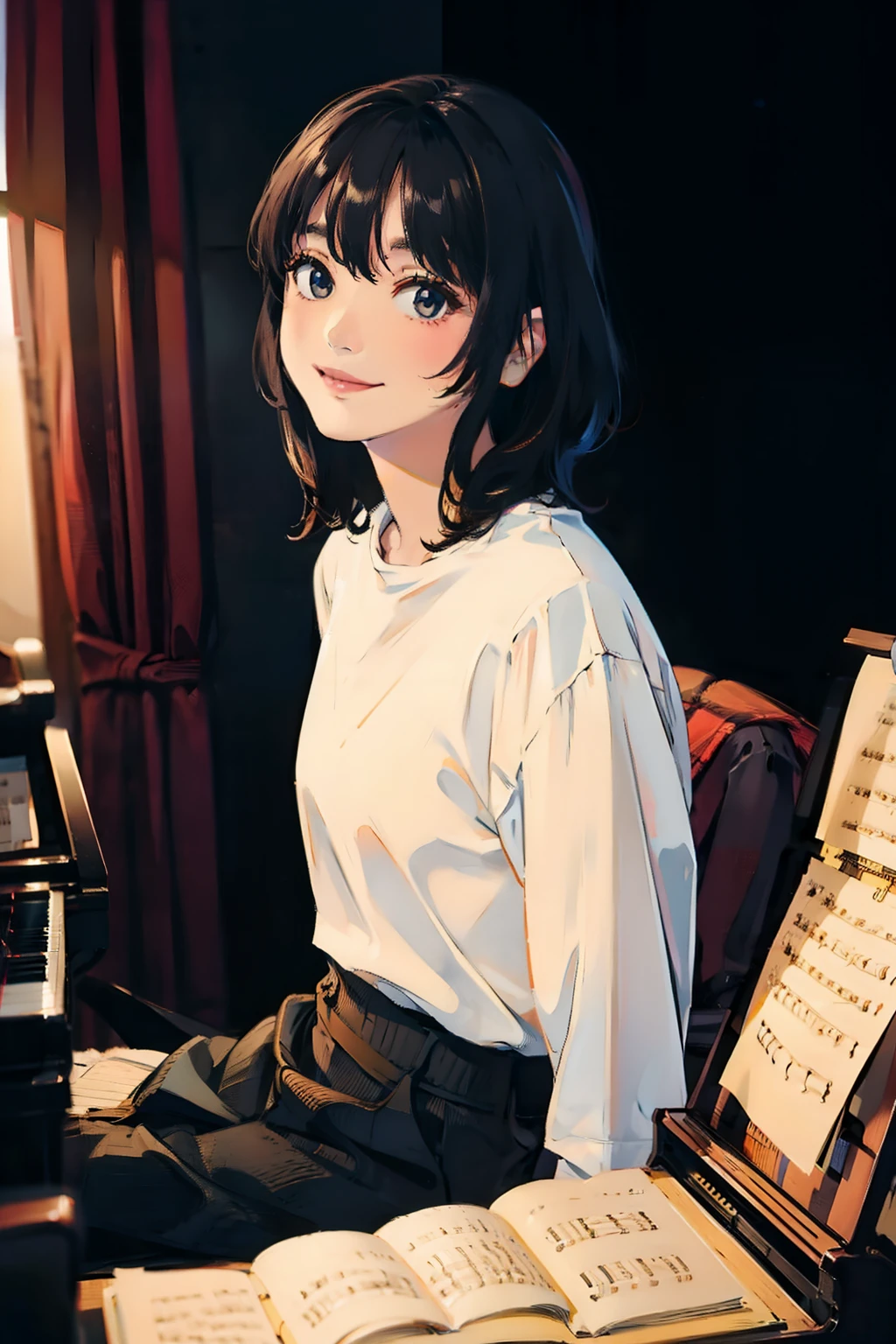 a smile Y shirt piano