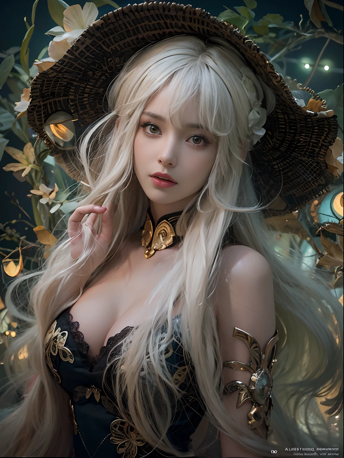 （Front focus），（in the darkness nigth：1.6），Surrealist women by David Hockney and Alphonse Mucha，Fantasyart，photographrealistic，动态照明，art  stations，poster for，Volumetriclighting，Very detailed faces，4 k''，Award-Awarded， , 1girll, In the dark, deepshadow, low tune, Cowboy shot,(official clothes:1.4),long whitr hair,whaite hair,full bodyesbian，White stockings