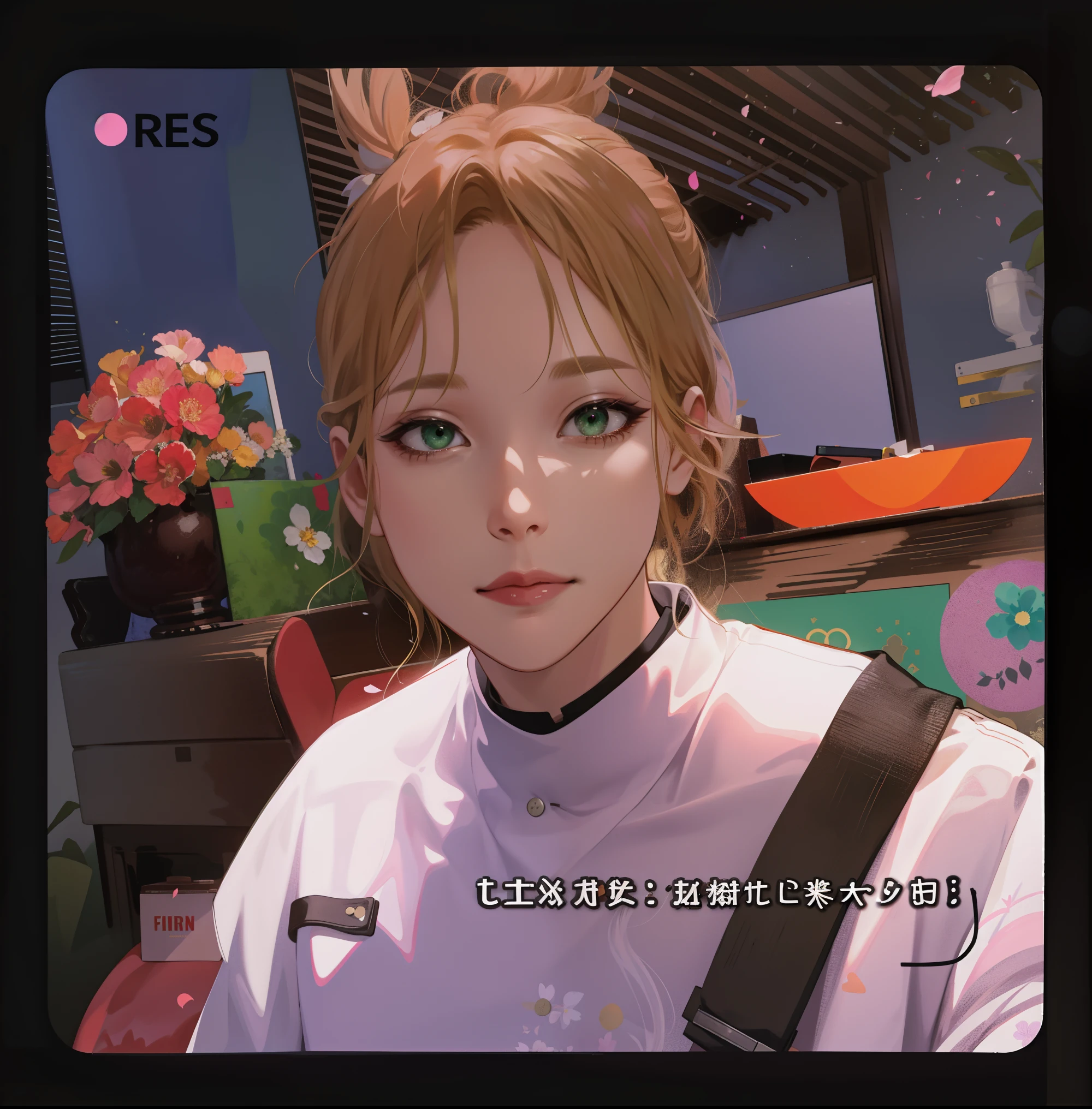 (absurdres, highres, ultra detailed), 1girl, mature female, wavy blonde hair, long hair, blunt bangs, green eyes, pink dress, finely detailed eyes and detailed face, extremely detailed CG unity 8k wallpaper, intricate details, BREAK , kaleidoscopic imagery, symmetrical patterns, vibrant colors, geometric shapes, mesmerizing designs, optical illusions, dynamic composition BREAK , pantomime art, expressive body language, silent storytelling, evocative gestures, visual narratives, theatrical performances BREAK , blooming flowers, colorful petals, fragrant scents, nature's bounty, vibrant gardens, peaceful scenery