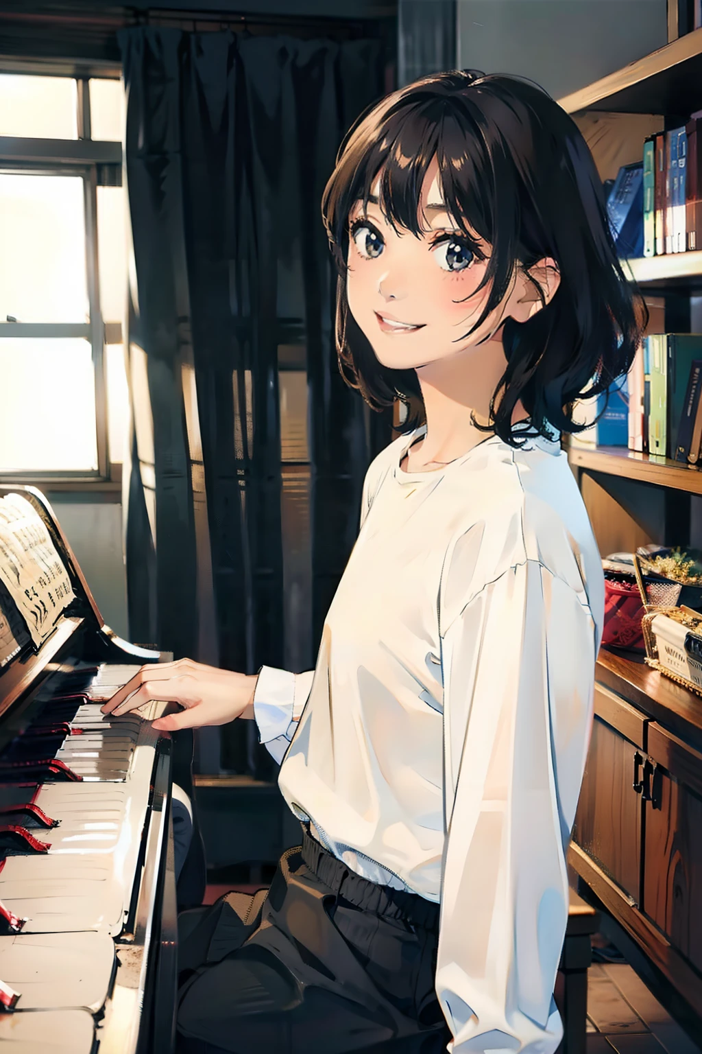 a smile　Plain Y-shirt　Station　piano