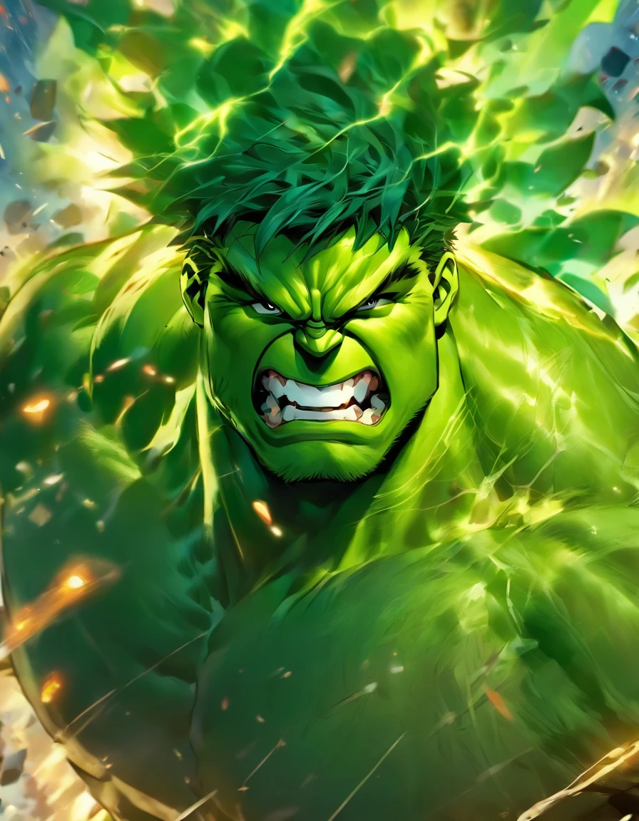 /imagine prompt: The Hulk,Transform into a Super Saiyan,Full body photo,中景 the scene is,16k, k hd:: --v 5