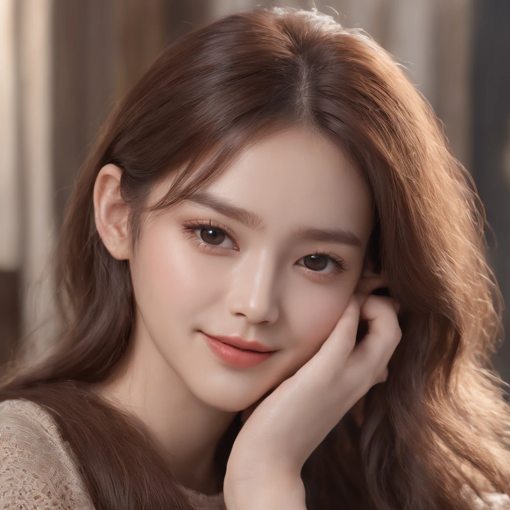 (шедевр:1.3), (8k, photoreallistic, Photographie RAW, Top image quality: 1.4), Japanese high school girls、(Random hairstyles:1.2)、clivage du sein:1.2、Super Detail Face、Eye to detail、double eyelidwork、Rapprochez votre poitrine、mise au point nette:1.2、Prety Woman:1.4、cheveux brun clair、premier quality、шедевр、超High resolution、(photoreallistic:1.4)、Very detailed and professional lighting smile、Loose and light knitwear、Shoulder outwards、Mince、serious facial expression、poil court、Position fatale