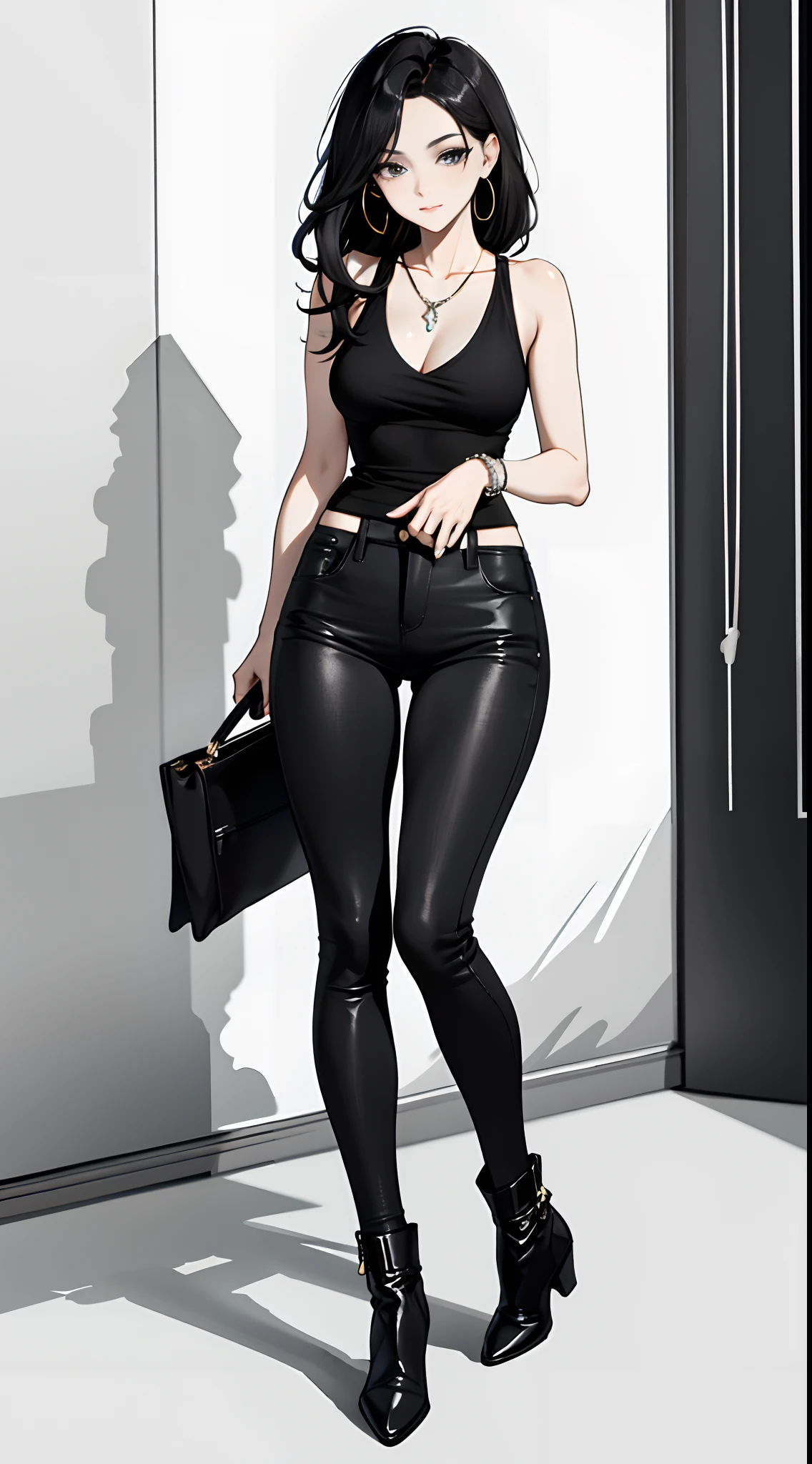 (tmasterpiece:1.2,best qualtiy),(full body shot shot) ,1. Extremely tall, slender and y lady, 独奏, The upper part of the body,Super Large Big Tits,big brein waist,Oversized fat buttocks,Sg thick legs, In the photo,A stylish woman wearing a fitted black blazer,Wear it with a pair of dark skinny jeans and a simple white tank top。The blazer exudes sophistication and professionalism,The combination of skinny jeans and tank top adds a touch of casual elegance to the look。
The background of the picture is most likely a trendy city center,Because women's clothing and accessories are suitable for chic urban environments。She wears black ankle boots with a medium heel,This not only enhances the appearance,And it hints at the woman's confidence and comfort in shoes。
The woman's hair is shaped in loose waves,Give her a relaxed and put together look。She wears some minimalist jewelry,Includes small hoop earrings and a delicate necklace,These jewelry complement her overall look,without overwhelming it。
In the photo,The woman was holding a black leather clutch,This adds a touch of sophistication to the garment,While still suitable for carrying essentials。Her makeup looks minimalist and natural,It shows that she values simple and understated beauty。
generally,This photo depicts a stylish and confident woman,She values sophistication and simplicity in her fashion choices。The setting of the picture shows that she is comfortable in a stylish urban environment,I like to express my unique style in such an environment。