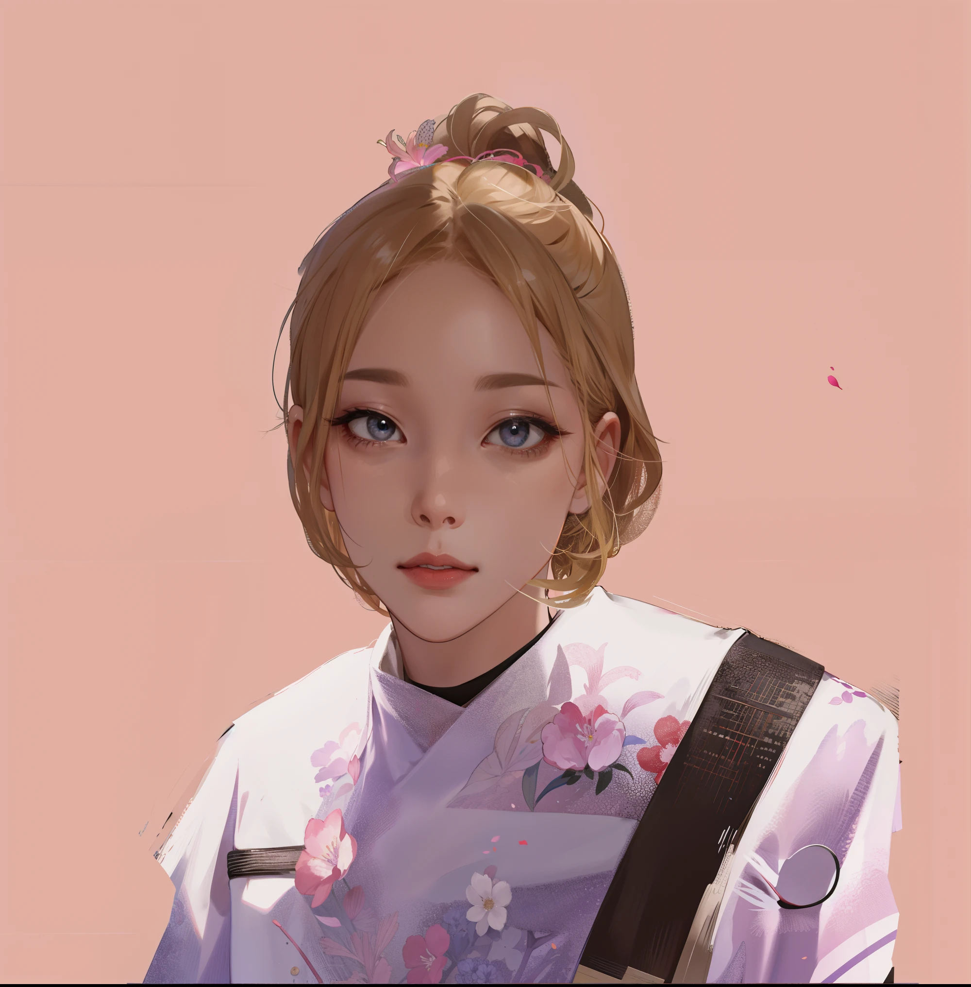 （absurderes，A high resolution，ultra - detailed），1girl，a matural female，Wavy blonde hair，long whitr hair，bluntbangs，Black eyes，Pink dress，Fine eyes and detailed face，Extremely detailed CG unity 8k wallpaper，intricately details，BREAK，Kaleidoscopic image、Symmetrical pattern、vivd colour、geometric shapes、flattering design、optical illusions、Dynamic composition BREAK、The art of pantomime、Expressive body language、Silent storytelling、Evocative gestures、Visual storytelling、Theatrical performance BREAK、flowers in full bloom、Colorful petals、Fragrant smell、Nature's gift，Vibrant garden，peaceful scenery