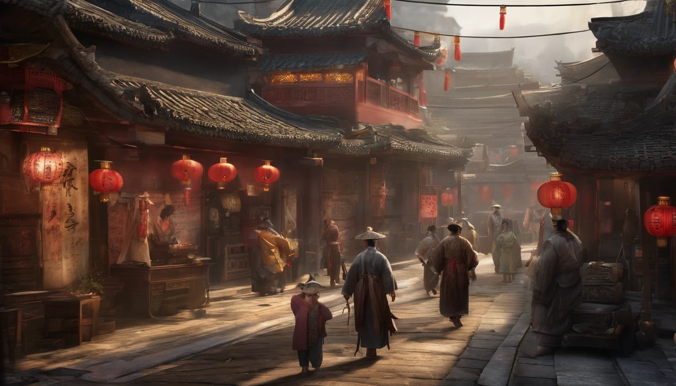 Ancient Chinese Style District,The streets are lit up brightly,buggy,