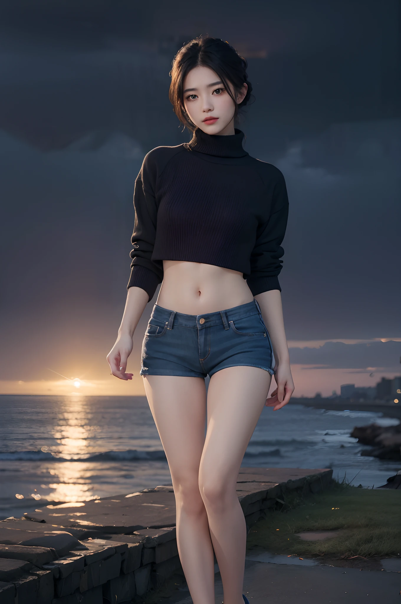 (masuter piece:1.3)、(8K、Photorealsitic、Raw photography、top-quality: 1.4)、(1girl in)、beautiful countenance、(Lifelike face)、(A dark-haired、long:1.3)、
Beautiful hairstyle、realisticeyes、Beautiful details、（real looking skin）、Beautiful skins、absurderes、enticing、超A high resolution、A hyper-realistic、high-detail、the golden ratio