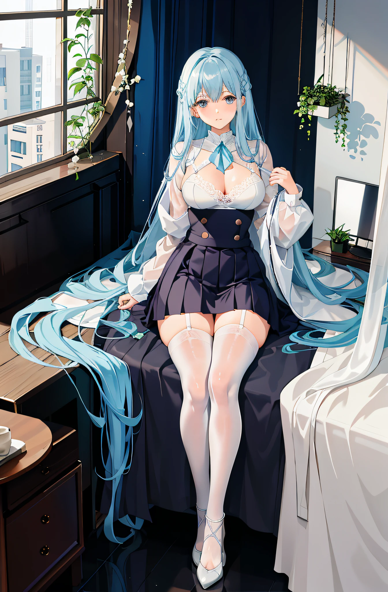 8K，ultraclear，JK，校服，Very short pleated skirt，Japanese manga style，Pure white lace translucent dress，Moist clothes，Stockings reflective，Hair without ribbons，Light blue feet naked lace-up heels，Underwear moist strengthened，Stockings reflect reinforcement，Lewd expression，Show off lace panties，long whitr hair，The mouth is slightly open，Gloss on lips，Shorter skirts，Skin sweat，Blue hair，Stockings strangle fleshy，Thighs are plump，Bigchest、The skirt lifted，Thigh lace，largeeyes，Tears，The kinky is exposed，Leakage，Pubic hair shows through，clothes see-through，soaking wet，pearls necklace，Lace pleated skirt，The skirt is soaked，White lace panties are exposed，Facial flushing，Clothes are soaked，Fornication，White lace tong，Lace garter，Lift your skirt to show off your panties，Panties exposed，pantiess，largeeyes，Chu Chu's pitiful expression，Moist eyes，8K，ultraclear，JK，校服，Remove the skirt，Japanese manga style，Pure white lace translucent dress，Moist clothes，BB white stockings reflective，Hair without ribbons，Underwear moist strengthened，White stockings reflex reinforcement，Lewd expression，Show off lace panties，long whitr hair，The mouth is slightly open，Gloss on lips，Shorter skirts，Skin sweat，White stockings were strangled，Thighs are plump，Bigchest、The skirt lifted，Thigh lace，largeeyes，Tears，The kinky is exposed，Leakage，Pubic hair shows through，clothes see-through，soaking wet，pearls necklace，Lace pleated skirt，The skirt is soaked，White lace panties are exposed