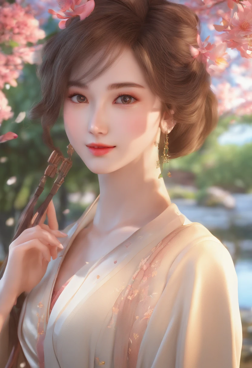 (best quality,4k,8k,highres,masterpiece:1.2), ultra-detailed, (realistic,photorealistic,photo-realistic:1.37), natural lighting, beautiful detailed eyes, beautiful detailed chest, exposed aerola, extremely detailed face, long eyelashes, 1girl, oil painting, vivid colors, soft color tones, garden scene, blooming flowers, sunshine, gentle breeze, sexy pose, traditional samurai, peaceful atmosphere