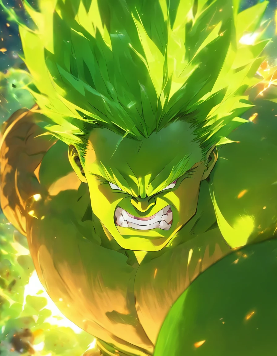 A combination of Hulk and Super Saiyan,Seven-doppelganger shot,tmasterpiece,high detal,best qualtiy,A high resolution,16k,in a panoramic view,hyper HD:: --v 5