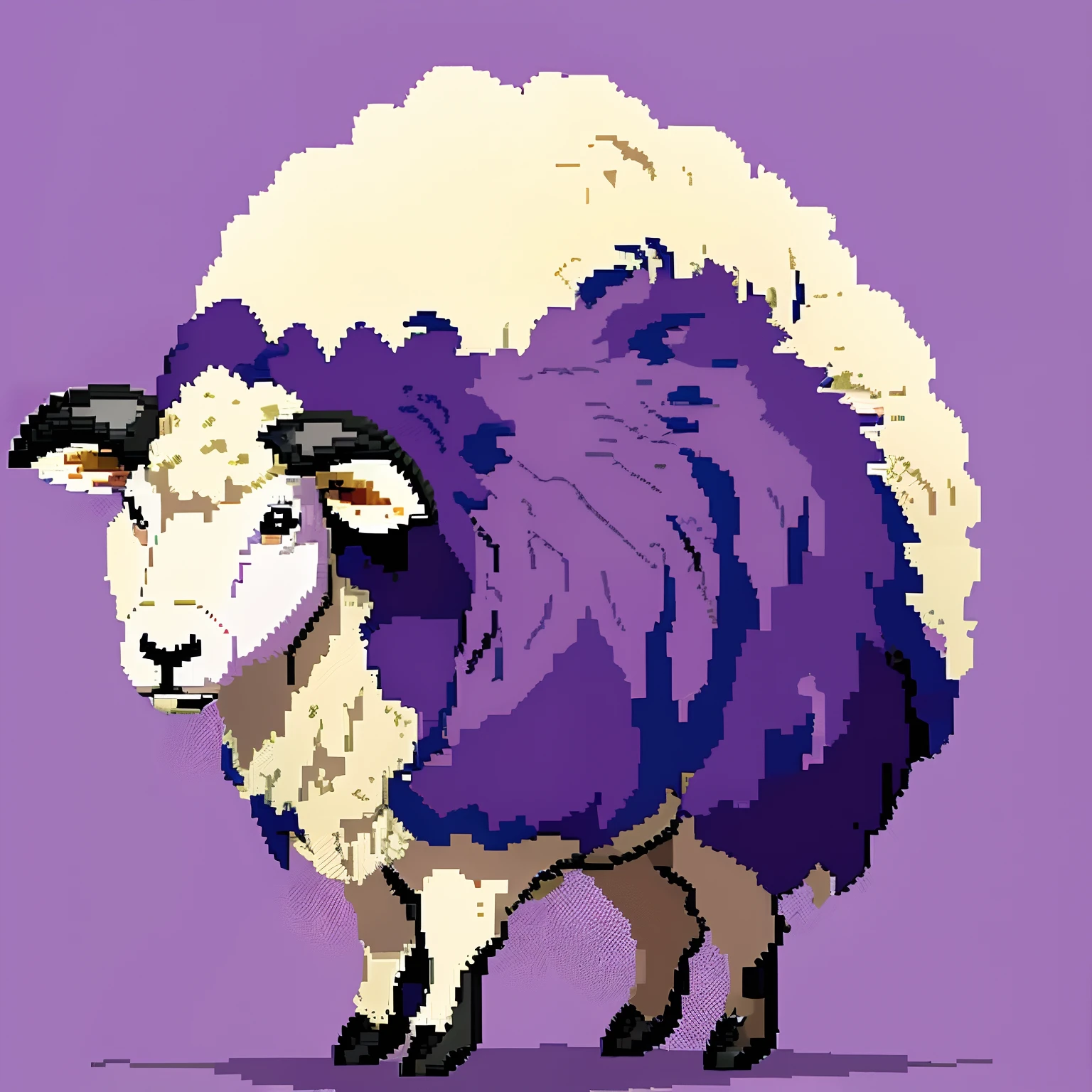 Pixel art American sheep on purple background