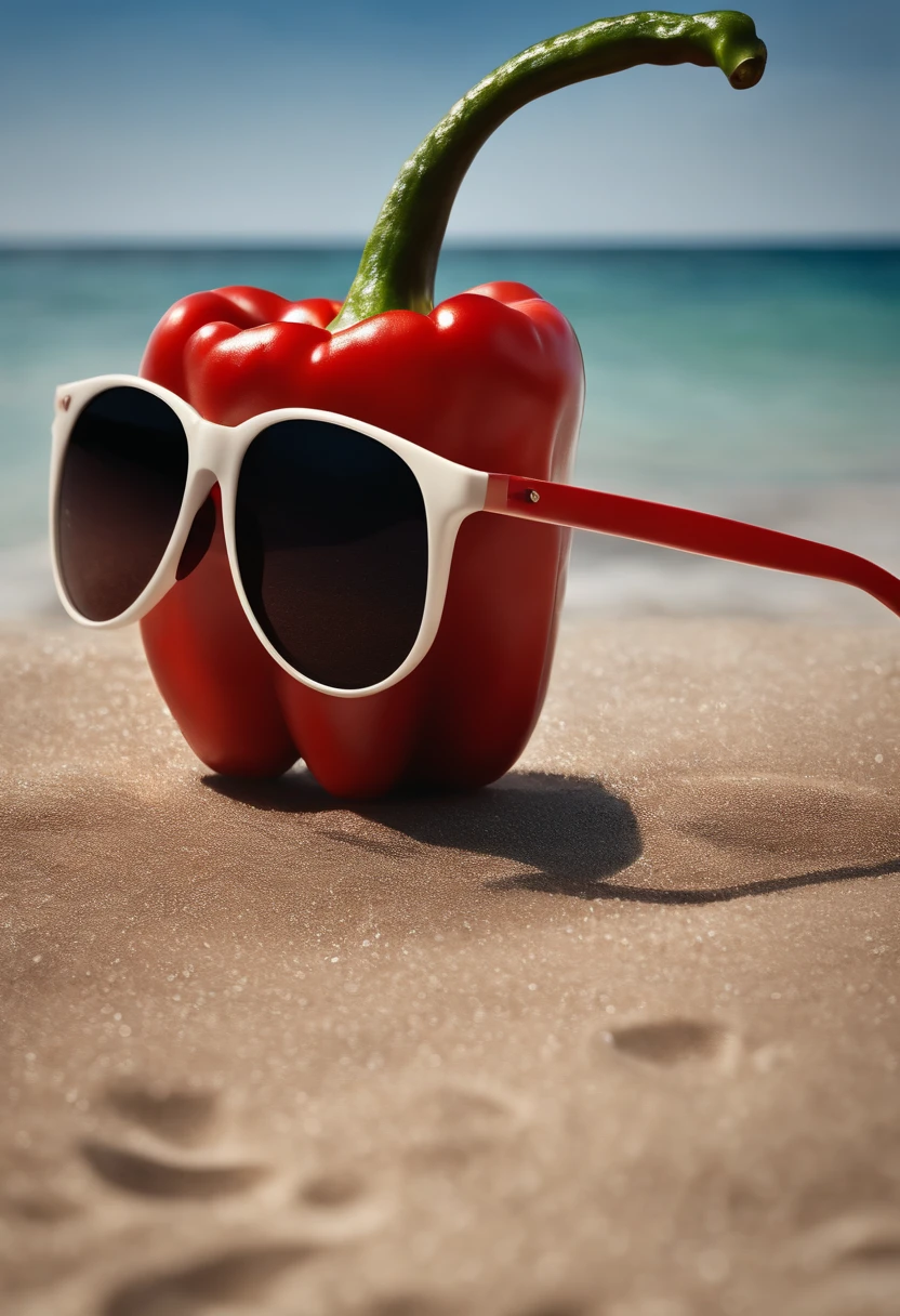 animation of a pepper, sunglasses, na praia, highes definition