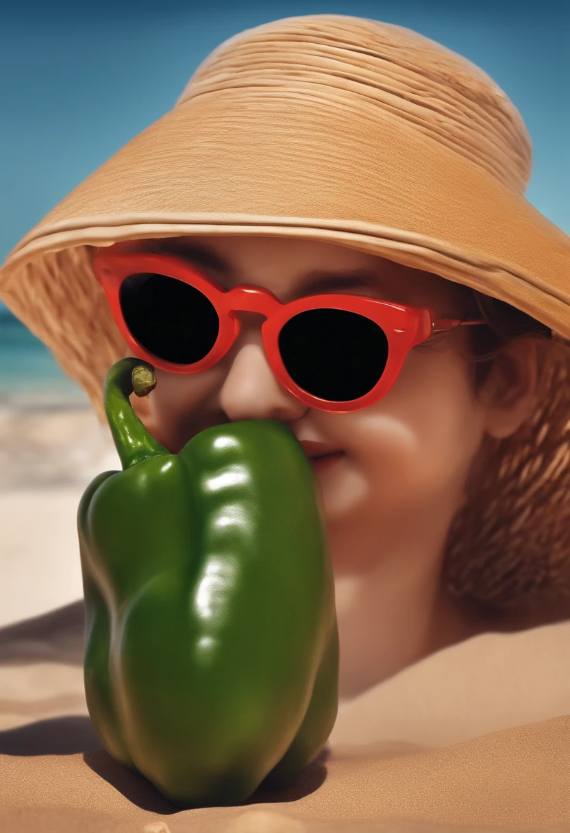 animation of a pepper, sunglasses, na praia, highes definition