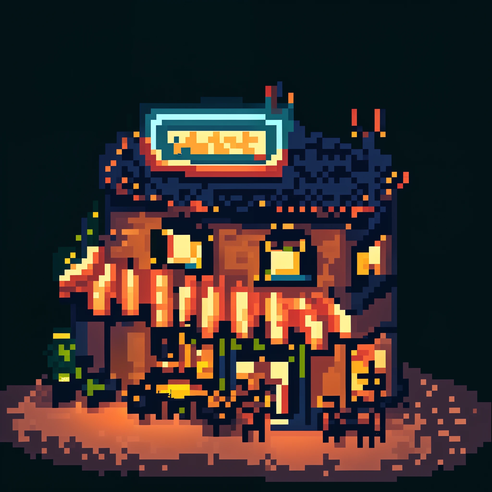 Pixel Art of a Coffee shop at night