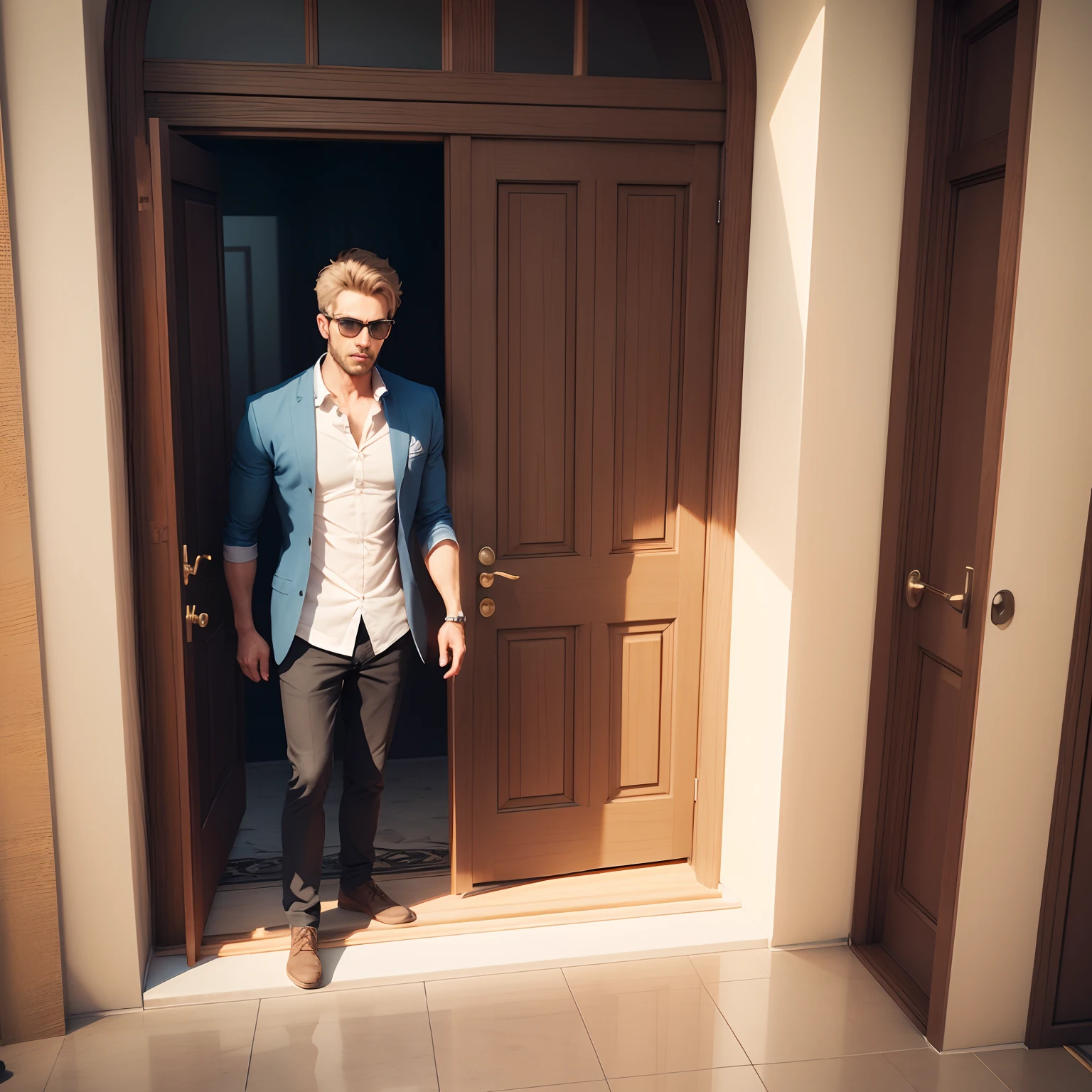 Man in 3d in front of the door