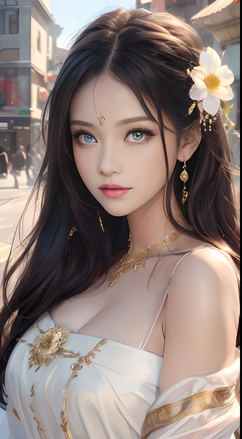 best qualtiy,tmasterpiece,A high resolution,1girll,Dingdall effect,realisticlying,edge lit,twotonelighting,(highdetailskin:1.2),8K UHD,Pure,Sweet,Flower background,Colorful background,Based on physical rendering,Perfect light and shadow,extreme hight detail,Pink tones,Eye reflections,Raised sexy,perfect bodies,Superb beauty,largeeyes,long eyelasher,Delicate eyes,large shiny eyes,Minor pupillary reflexes,Shoulder and neck details,The pupil texture is delicate,Perfect eyes,Black pupils,best qualtiy,tmasterpiece,16k,A picture,head portrait,Bigchest,longer sleeves,Take care of your chest,Large breasts,Delicate avatar