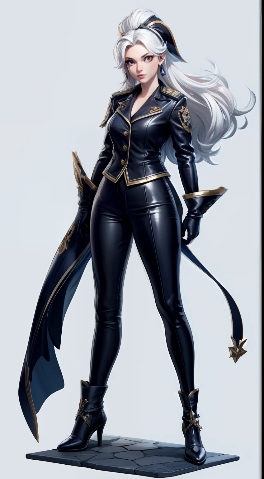hot anime woman character with a blue shirt and jeans leaning on his leg, delicate androgynous prince, beautiful androgynous prince, androgynous woman, androgyny, madonna genderbend elegant, attractive androgynous humanoid, androgynous, leather armor, johan liebert mixed with alucard, johan liebert, beautiful androgynous girl