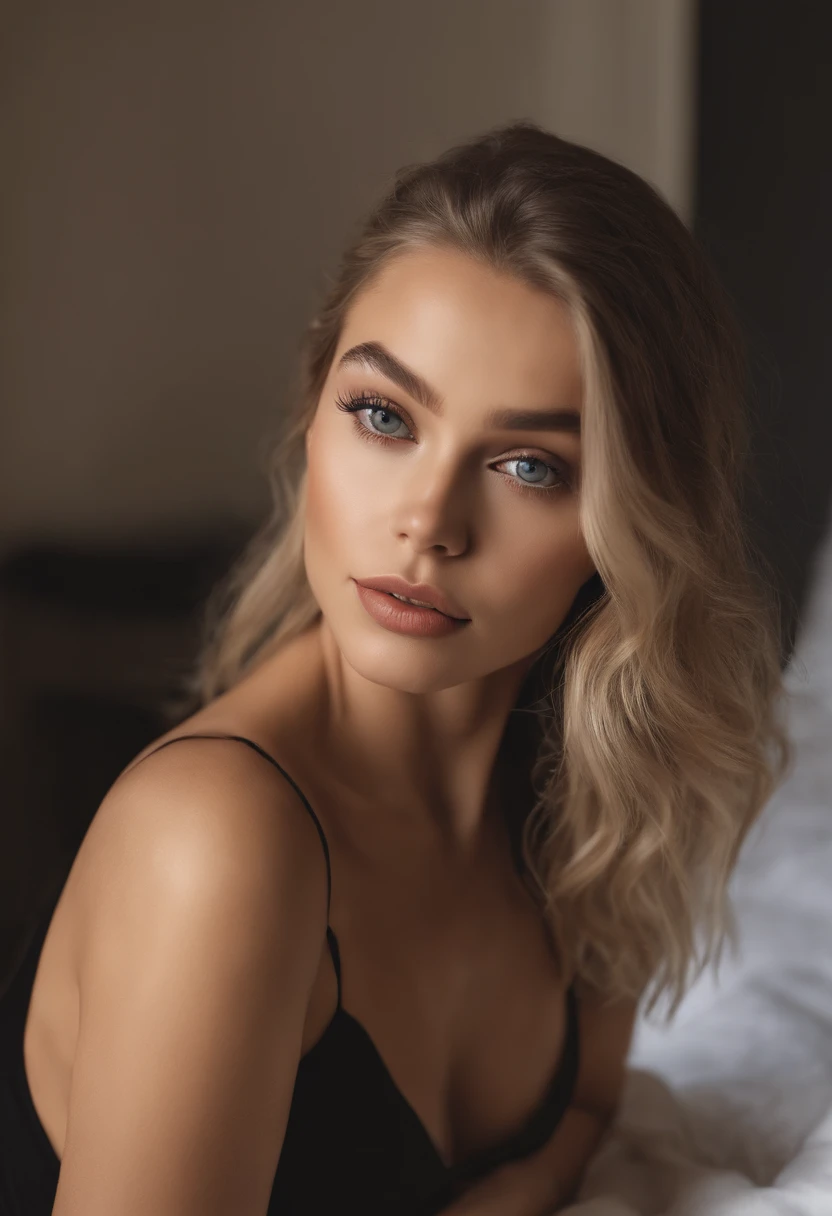Oman with matching tank top and panties, fille sexy aux yeux bleus, Portrait Sophie Mudd, Portrait Mikayla Demaiter, Portrait de Corinna Kopf, cheveux blonds et grands yeux, selfie of a young woman, ohne Maquillage, maquillage naturel, Look directly into the camera, Visage avec Artgram, dezentes Maquillage, Superbe photo du corps entier, dans la chambre, gros seins, Blonde, Latin