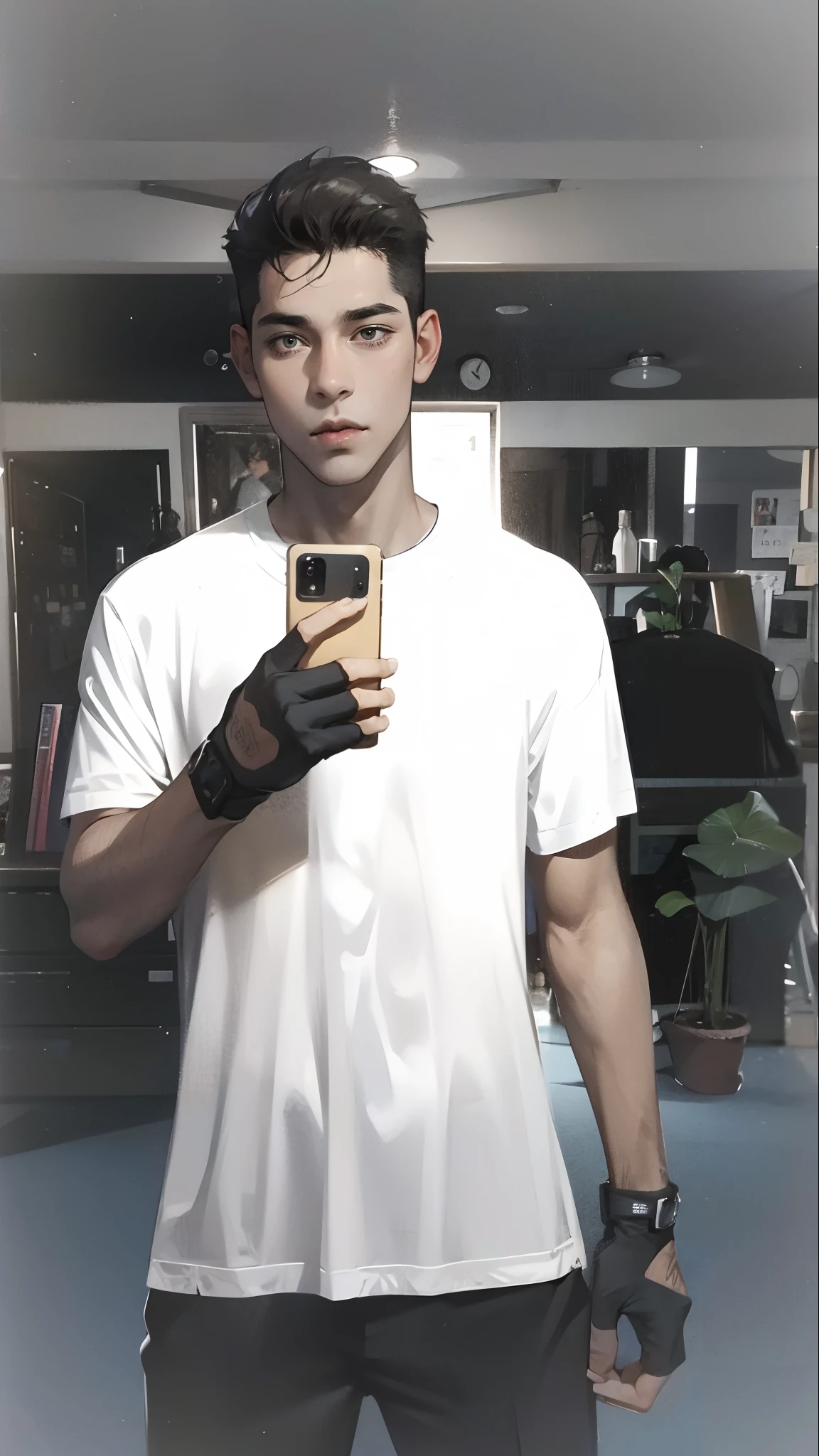 Handsome guy taking a selfie in the mirror,20yr old