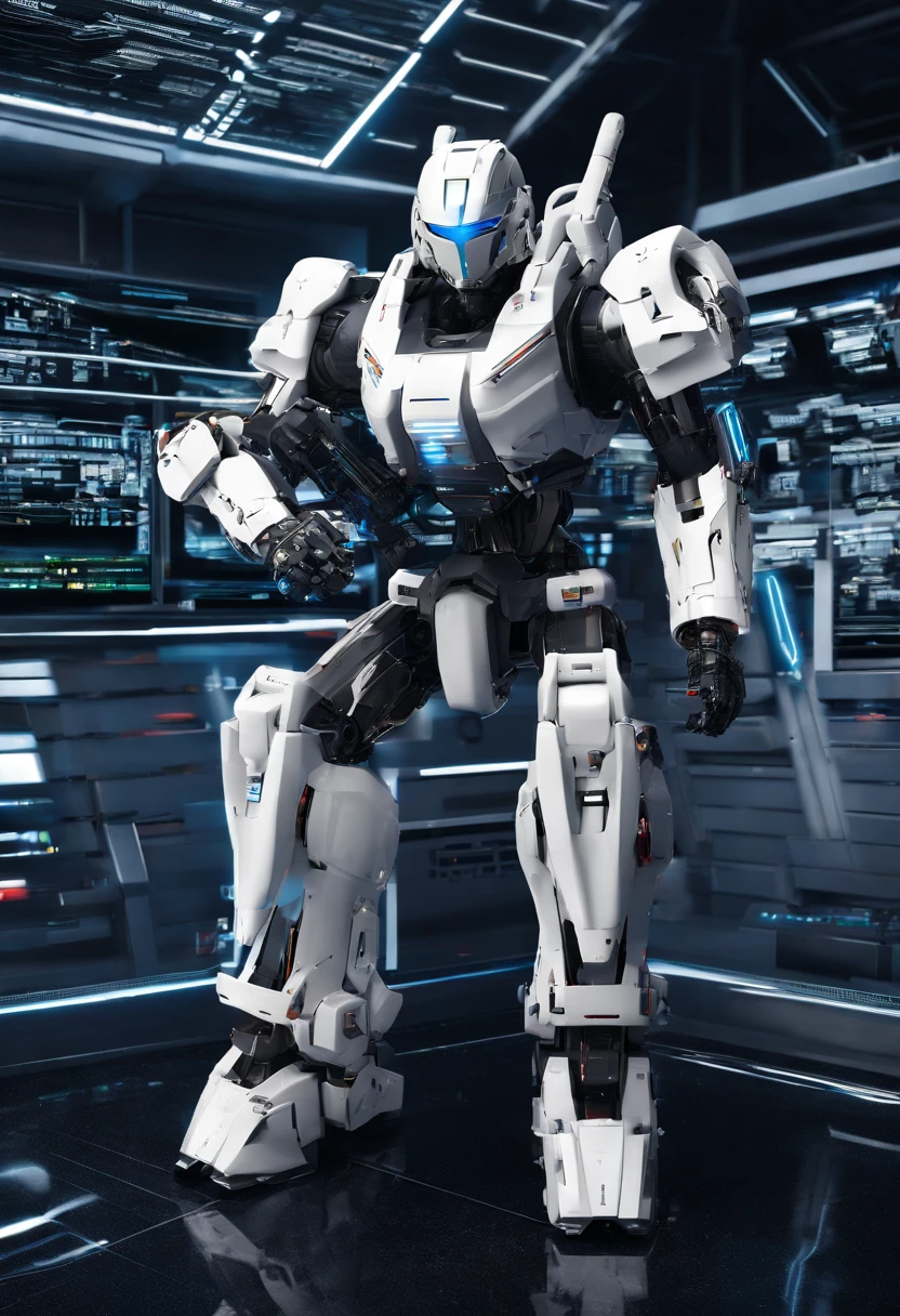 White armor,Huge lightsaber,8k,k hd,hentail realism,Gundam robots,Streets that were half destroyed,dust,Hold a sword in both hands,vigilante,Lunge,Always ready to strike,