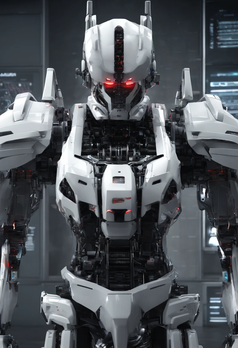 White armor，Huge lightsaber，8k,k hd，hentail realism，Gundam robots，Streets that were half destroyed，dust，Hold a sword in both hands，vigilante，Lunge，Always ready to strike，
