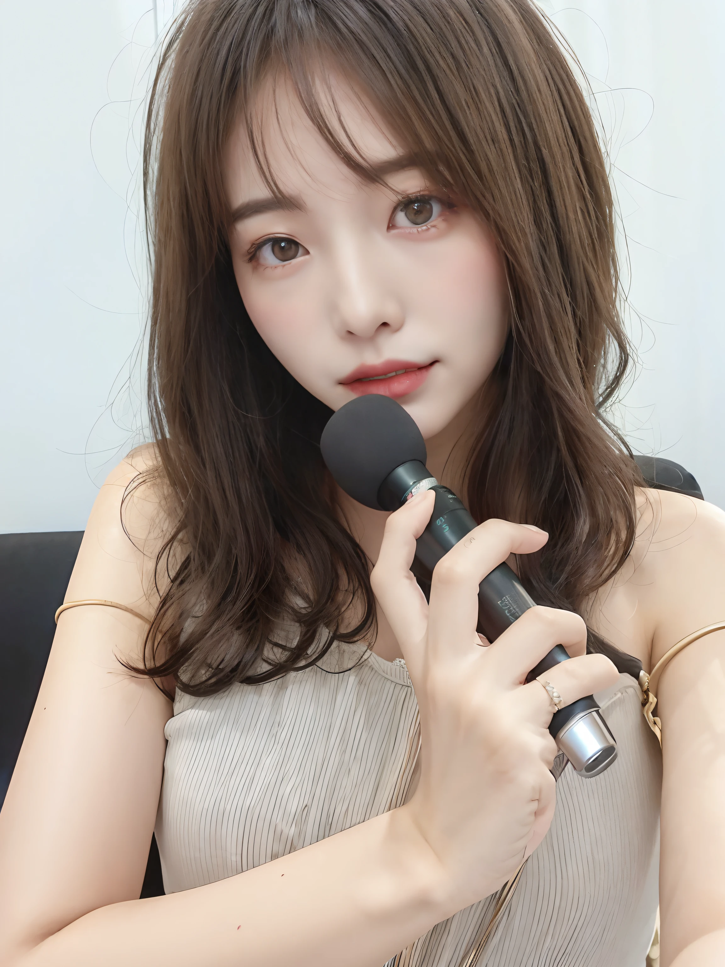 Arabe woman holding black hair dryer in hand, 奈良美智, chiho, sakimichan, shikamimi, Shiori Teshirogi, けもの, Middle metaverse, holding microphone, Chiba Yuda