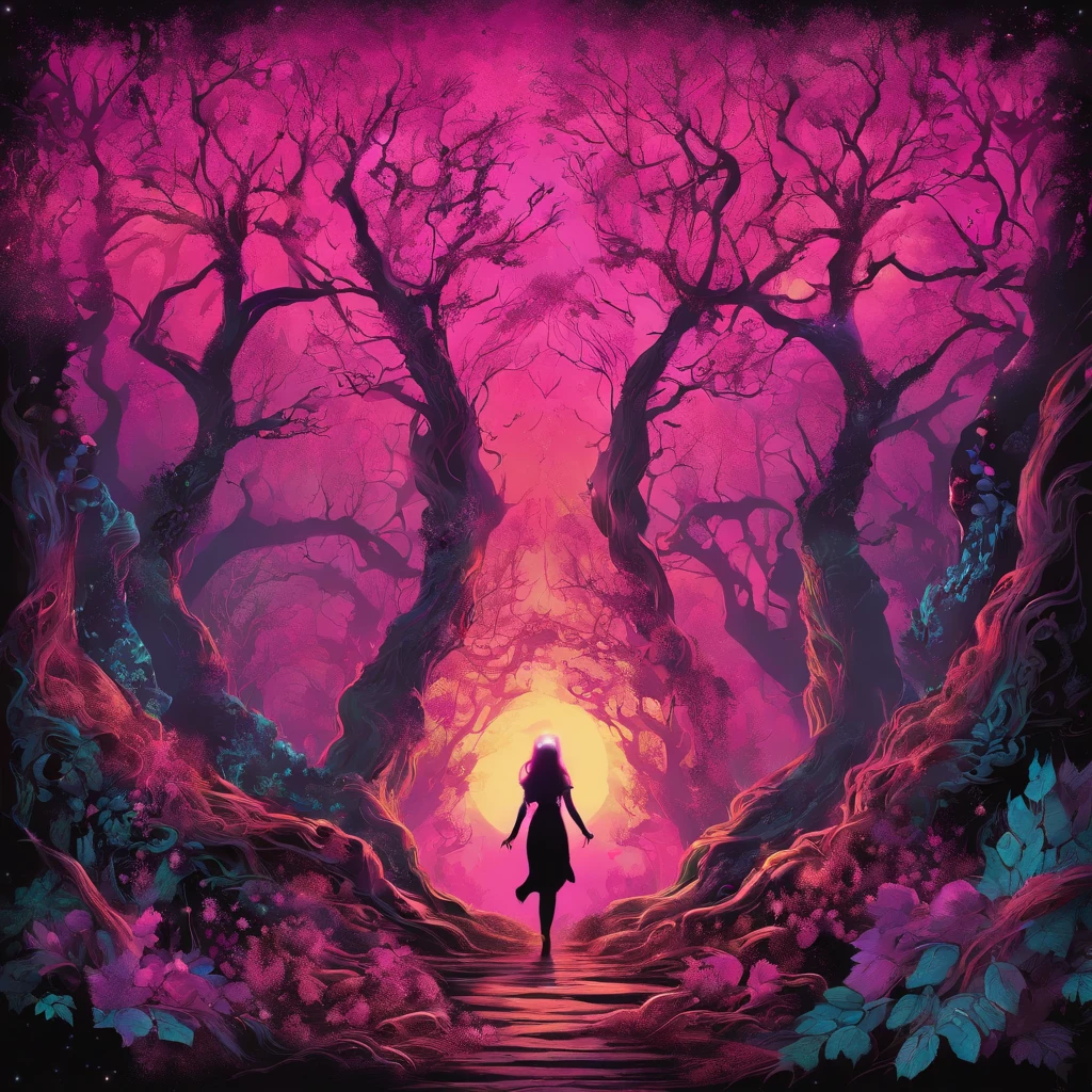 (a pink-haired demon woman,spells:1.1,glowing:1.1)(illustration)(best quality,ultra-detailed,realistic:1.37),demonic witch(demonic:1.1)(magic:1.1)(forest)(dark and mysterious,ominous atmosphere),casting powerful spells,creating magical energy(magic:1.1),vibrant pink hair(swirling pink hair)(flowing pink hair),horns(devil horns:1.1),piercing red eyes,enchanted scepter(magical scepter),elaborate dark robe,glowing magical sigils,fiery embers swirling(magical embers:1.1)(glowing embers),magical aura(glowing aura),eerie shadows,otherworldly presence(presence),sinister smile,nightfall in the background(dark night:1.1)(moonlit forest),lush and dense foliage(twisted trees)(mystical plants:1.1),mystical particles(swirling particles)(floating particles),ethereal glow(ethereal:1.1)(soft glow),faint moonlight breaking through the trees,haunting and captivating(scary atmosphere),bewitching beauty,wide range of colors(vivid colors)(contrasting colors),mystical realm,impressive details,dynamic composition,mesmerizing artwork,photorealistic style(picasso style),impressive shading and lighting,explosive energy,magical atmosphere(fantasy atmosphere),dreamlike scene