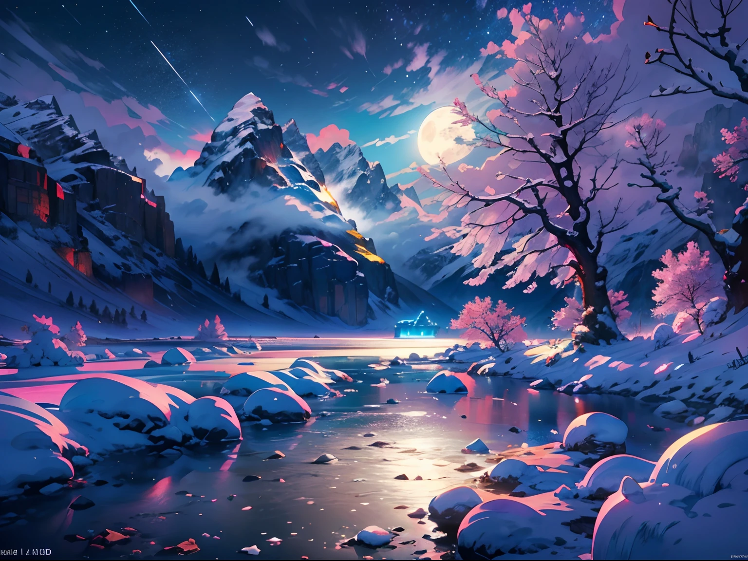 (Best quality,4K,A high resolution,Masterpiece:1.2),Ultra-detailed,(Realistic,Photorealistic,photo-realistic:1.37),hdr,hyper HD,Studio lighting,Clear detail,professional,Vivid colors,Bokeh,winter,anime big breast,landscape,Night,full moon,Cold,in wonderland,serene,tranquil,icy,meteors,Glowing ice,Huge snowy mountains,Majestic,Snow-covered peaks,Snowy forest,Frozen lake,Sparkling snowflakes,Mysterious Shadows,Snow-capped hills in the distance,endless horizon,Icy atmosphere,Calm reflection,Peaceful silence,Brilliant moonlight,Ethereal beauty,Winter ecosystem,harmony of nature,Enchanting silence,enchanting landscape,magical scenery,Awe-inspiring,serenequietude,spellbinding views