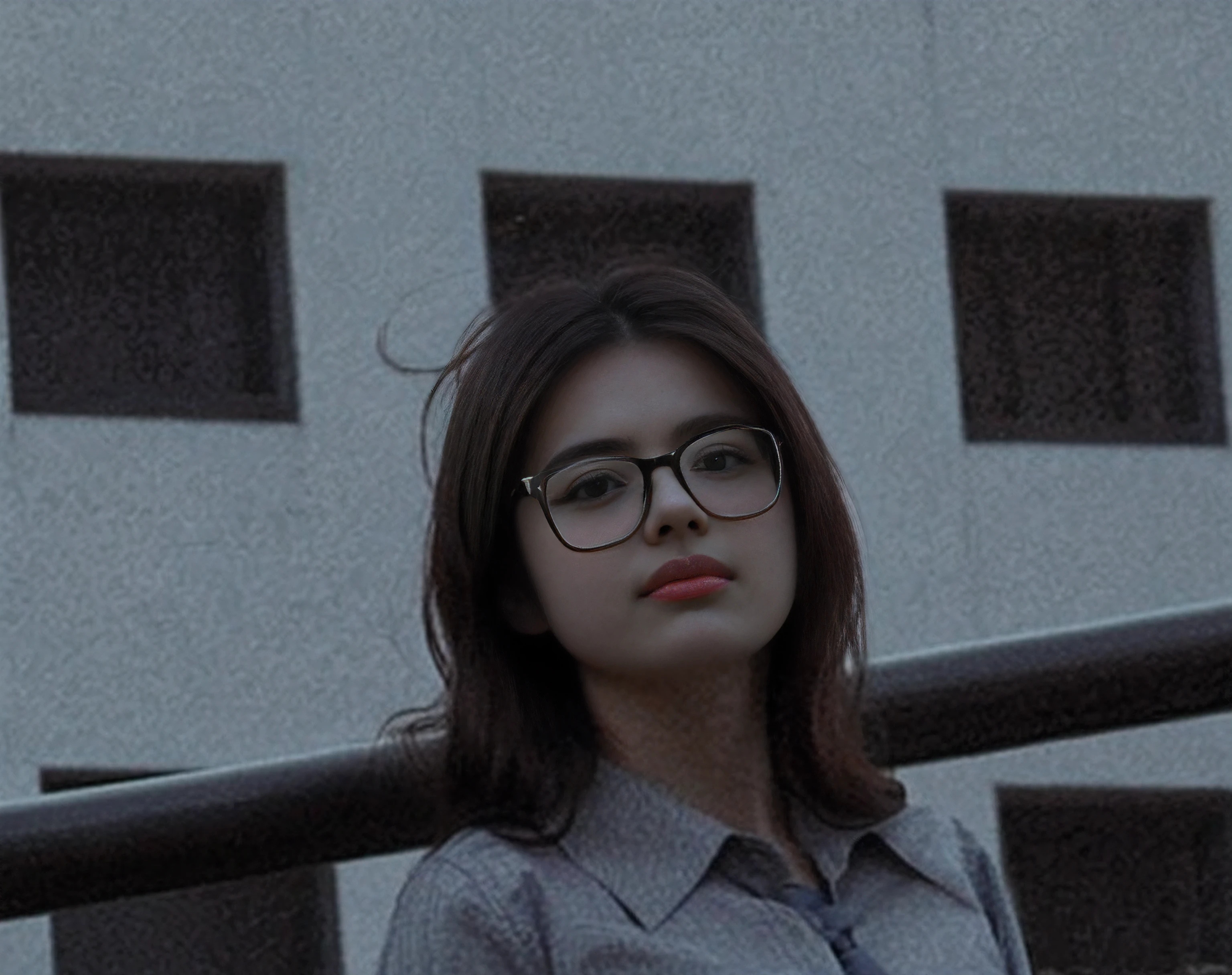A woman wearing glasses and a tie stands in the street, 50mm portrait, Girl with glasses, a girl with round glasses, INFP young woman, 7 0 mm portrait, 60mm portrait, 3 5 mm portrait, soft light from the side, dslr 5 0 mm portrait photo, shot at golden hour,largeeyes,