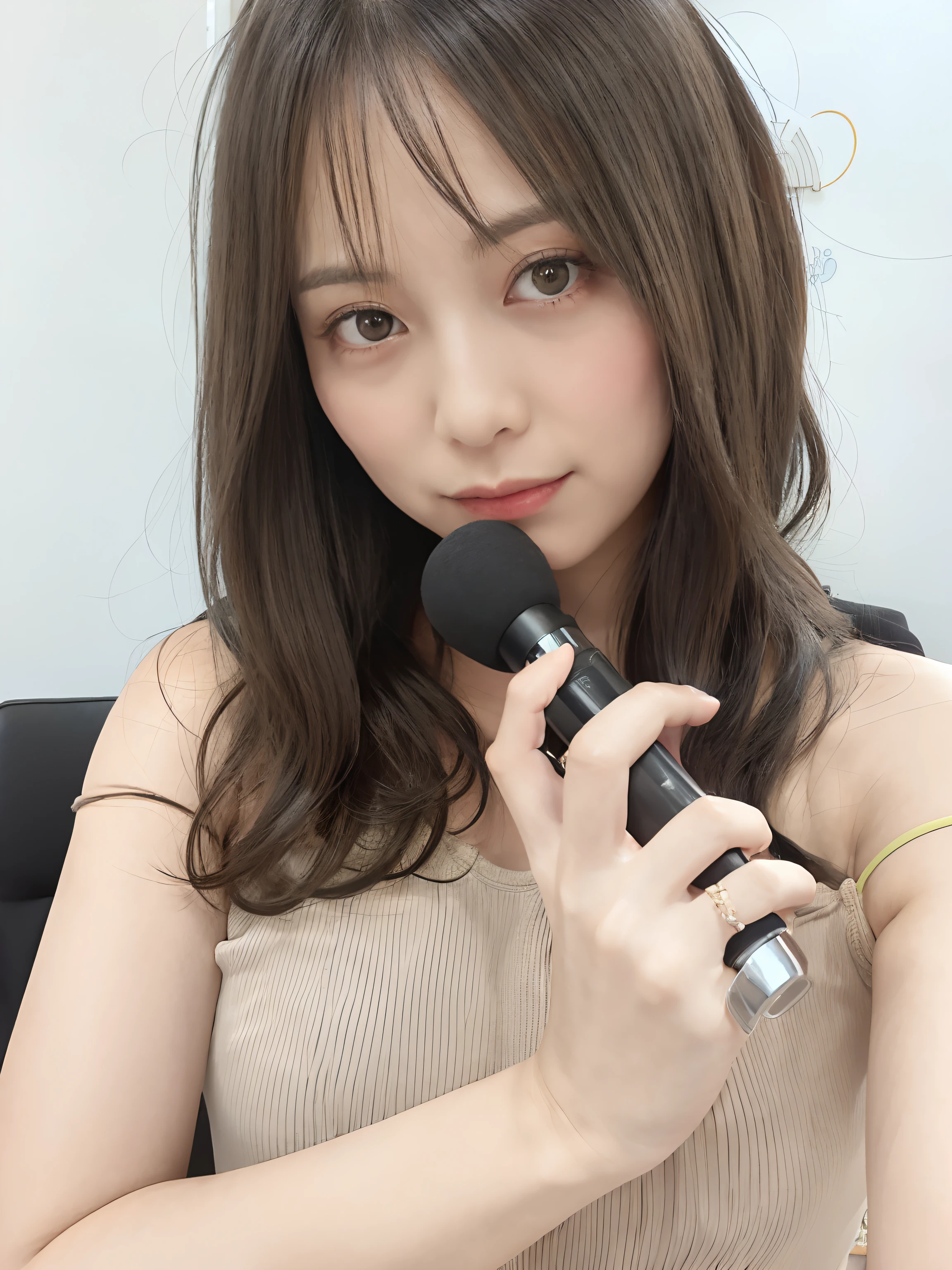 Arab woman holding black hair dryer in hand, 奈良美智, chiho, sakimichan, shikamimi, Shiori Teshirogi, けもの, Middle metaverse, holding microphone, Chiba Yuda