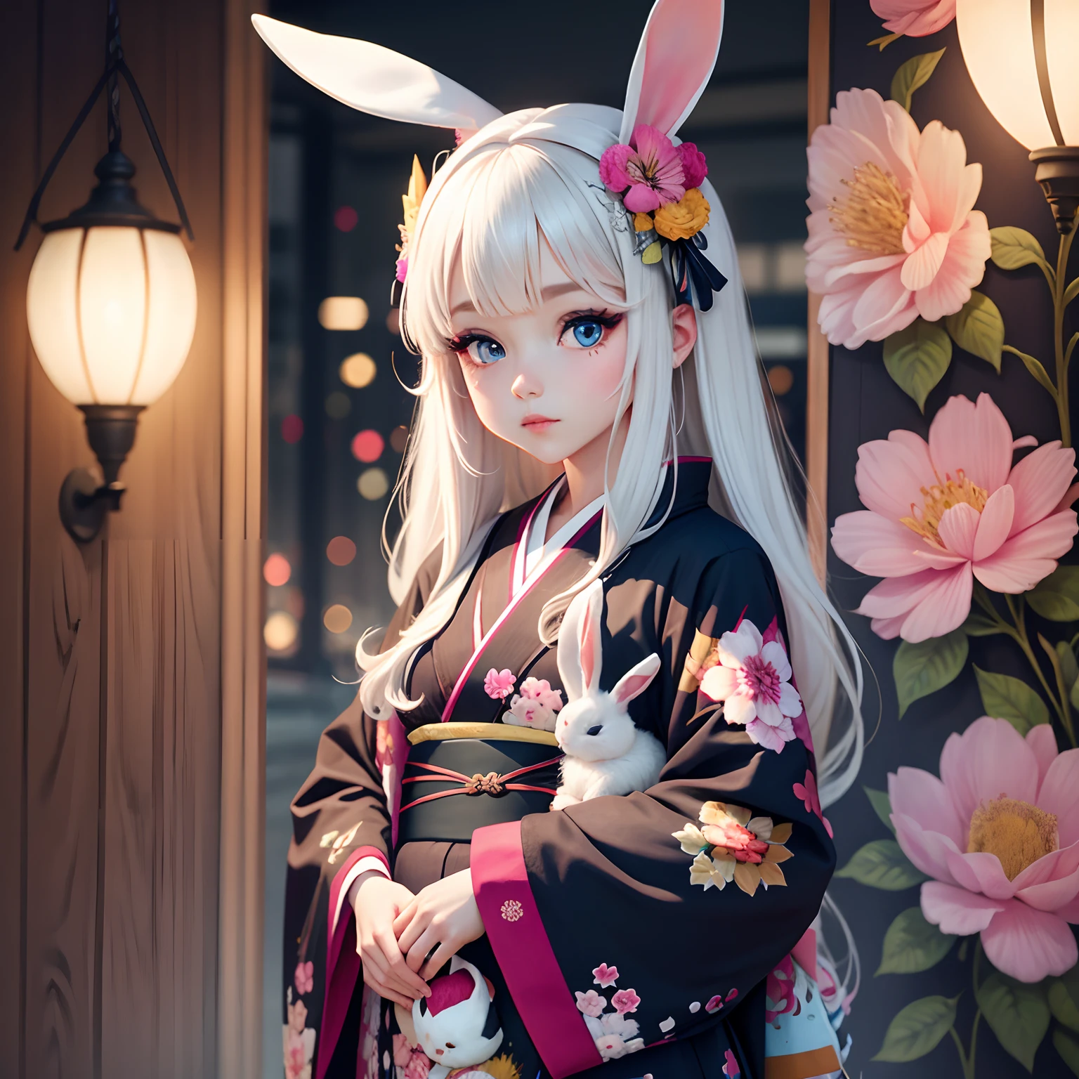 bunny rabbit Colorful eyes kimono