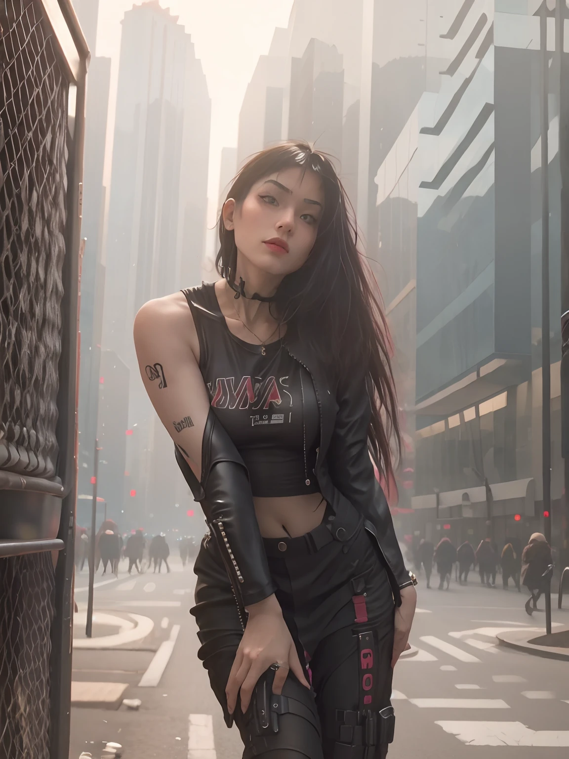 Change background cyberpunk sexy girl reality face