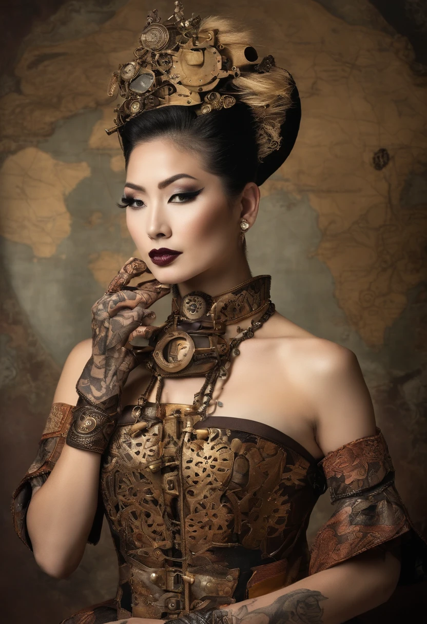 traditional japanese geisha skinhead, hairpunk, fashion shoot editorial style, Hypebeast ultra fast fashion gang signs