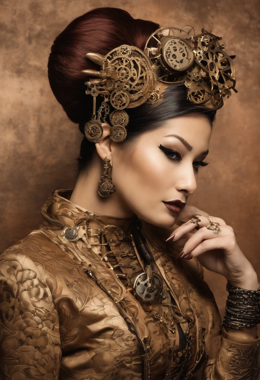 traditional japanese geisha skinhead, hairpunk, fashion shoot editorial style, Hypebeast ultra fast fashion gang signs