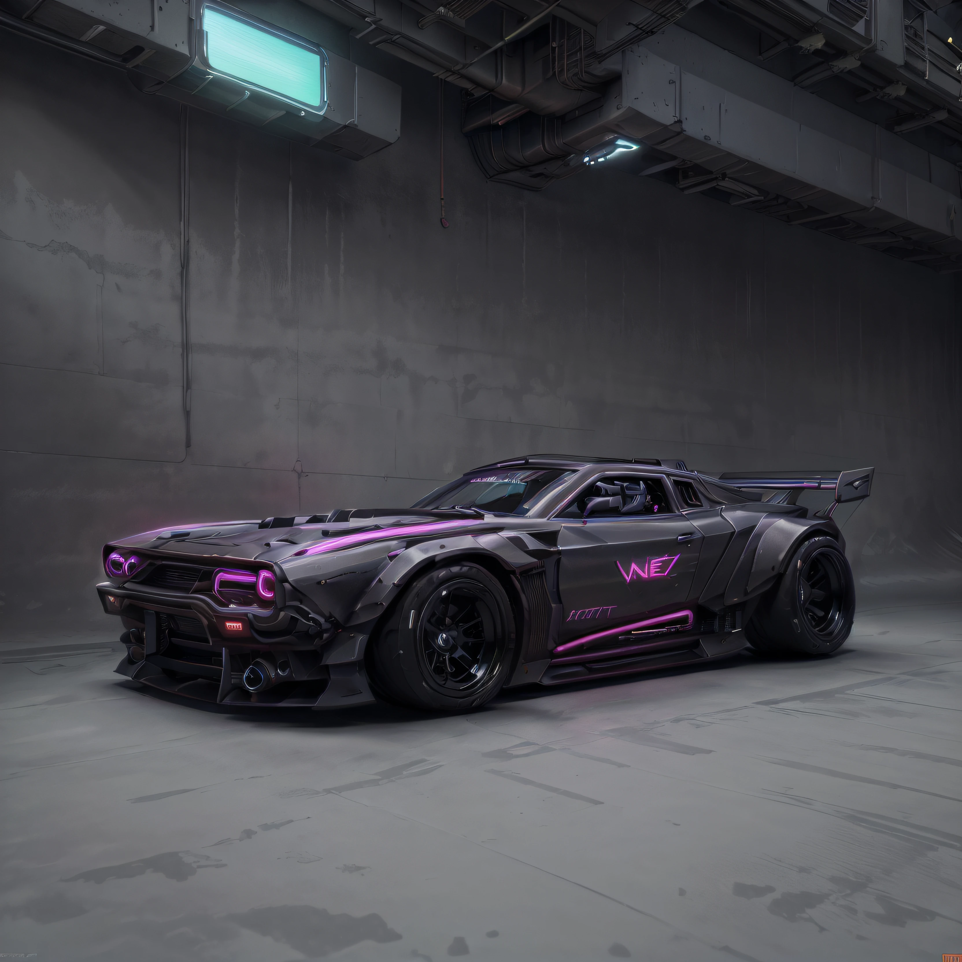 CYBERPUNK, ((LUZES NEON NO TETO)), (((CARRO COM LUZES NEON)))