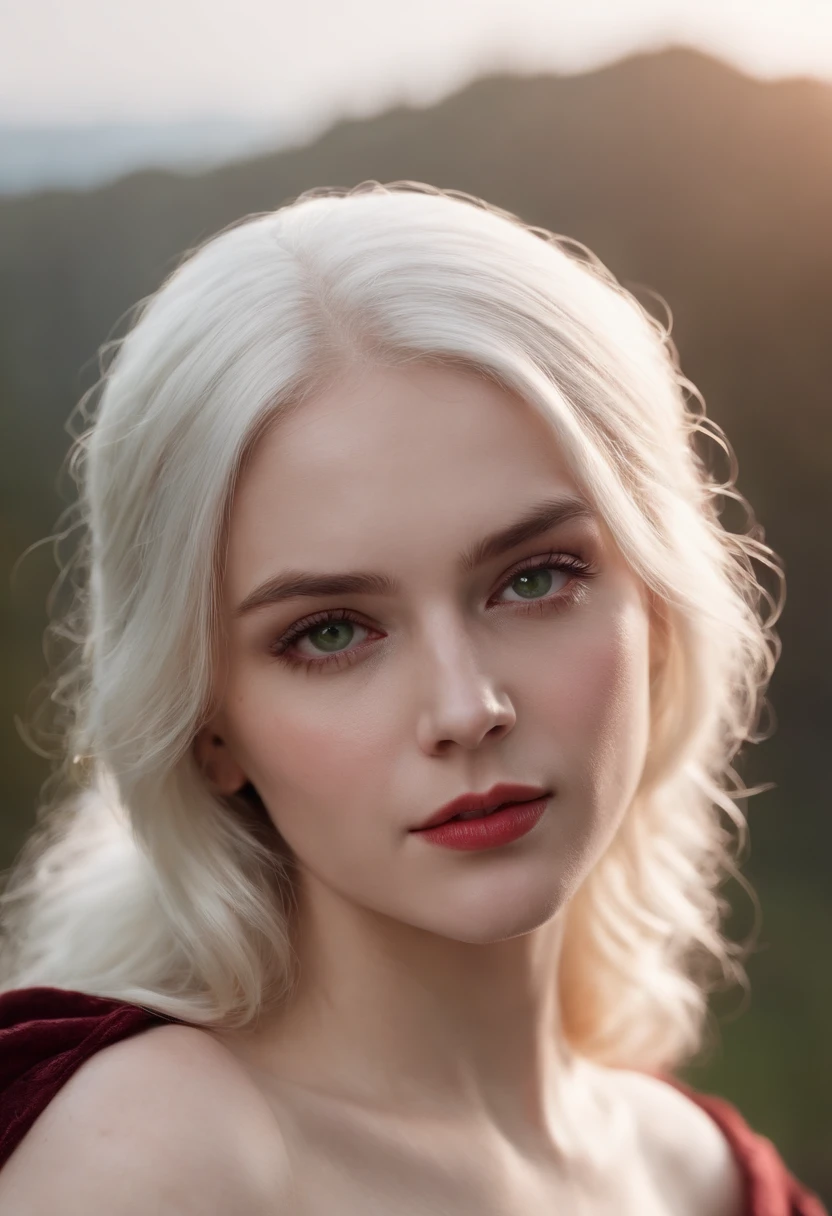 (((a deep reddish wound crosses her left cheek))) fair complexion, woman around 19 years old, natural white hair, distinctive green eyes, wearing kohl, slender and graceful, beautiful, candlelight in a medieval setting, ultra sharp focus, realistic shot, naked,boobs flashing, tetradic colors (scar:1.4)